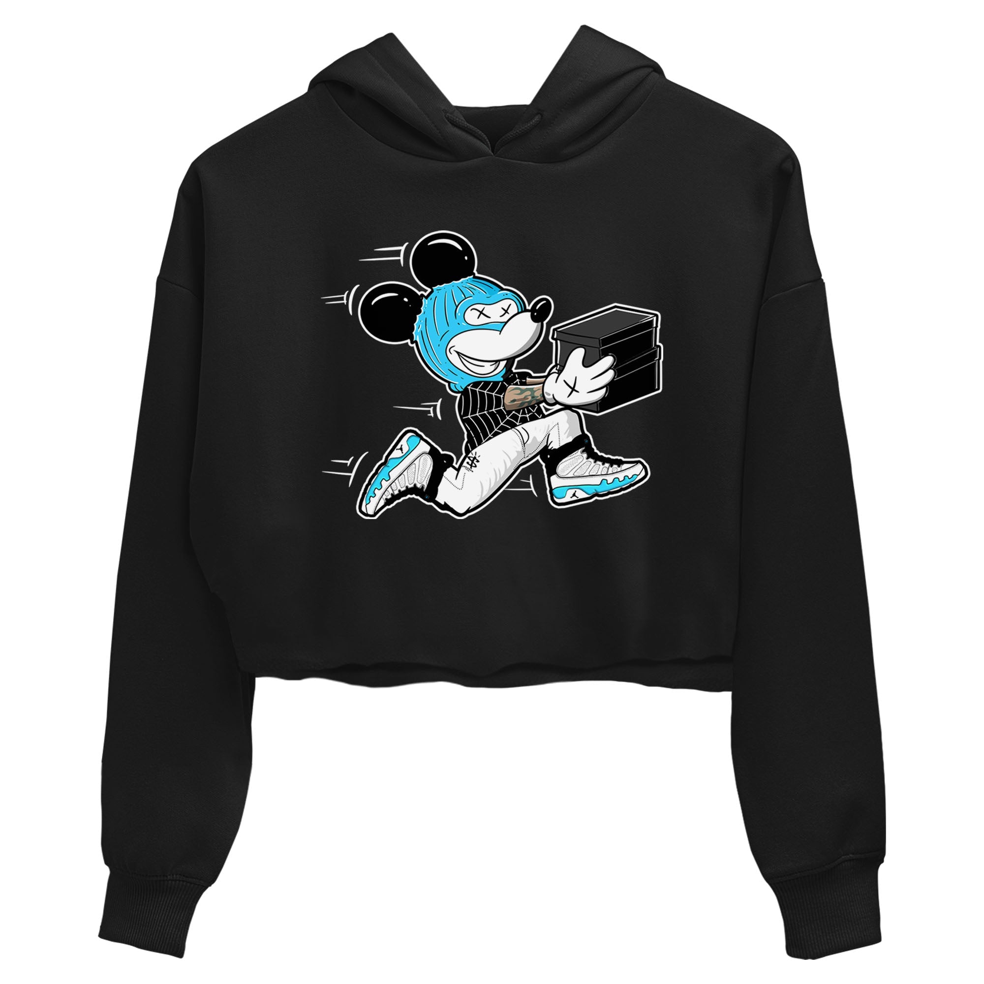 9s Powder Blue shirt to match jordans Thief Mouse sneaker tees Air Jordan 9 Powder Blue Drip Gear Zone Black 2 crop length shirt