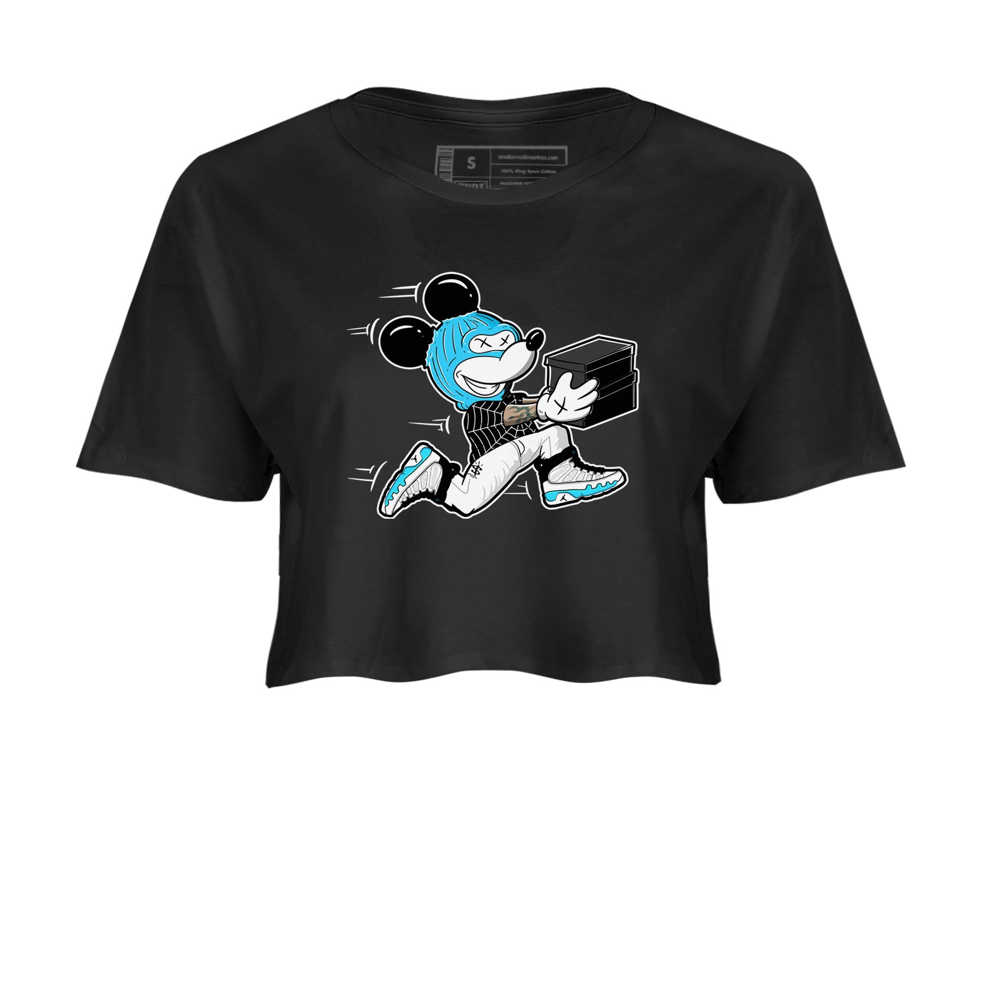 9s Powder Blue shirt to match jordans Thief Mouse sneaker tees Air Jordan 9 Powder Blue Drip Gear Zone Black 2 crop length shirt