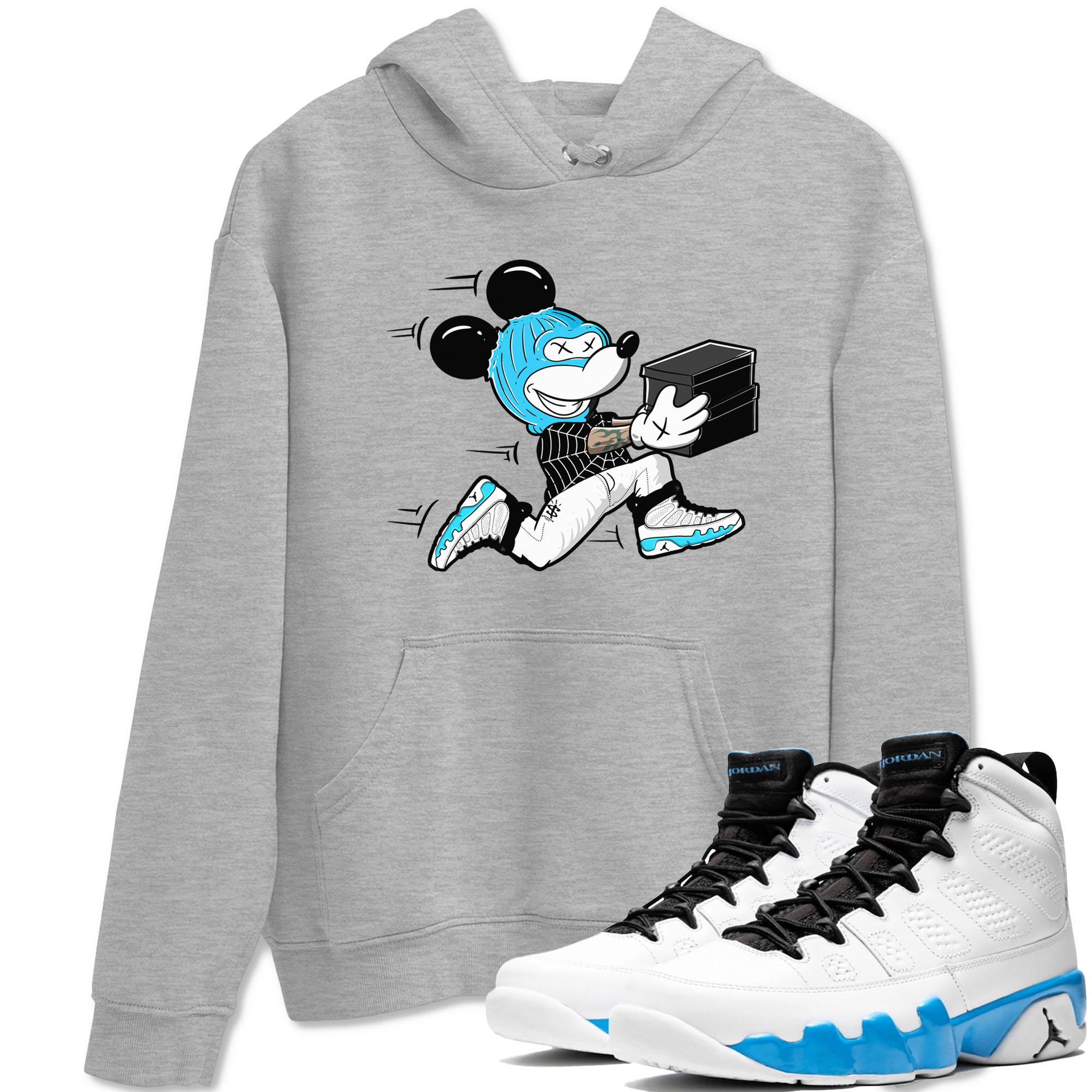 9s Powder Blue shirt to match jordans Thief Mouse sneaker tees Air Jordan 9 Powder Blue Drip Gear Zone unisex cotton Heather Grey 1 crew neck shirt