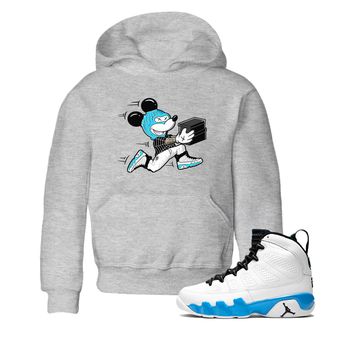 9s Powder Blue shirt to match jordans Thief Mouse sneaker tees Air Jordan 9 Powder Blue Drip Gear Zone baby toddler Heather Grey 1 cotton Shirt