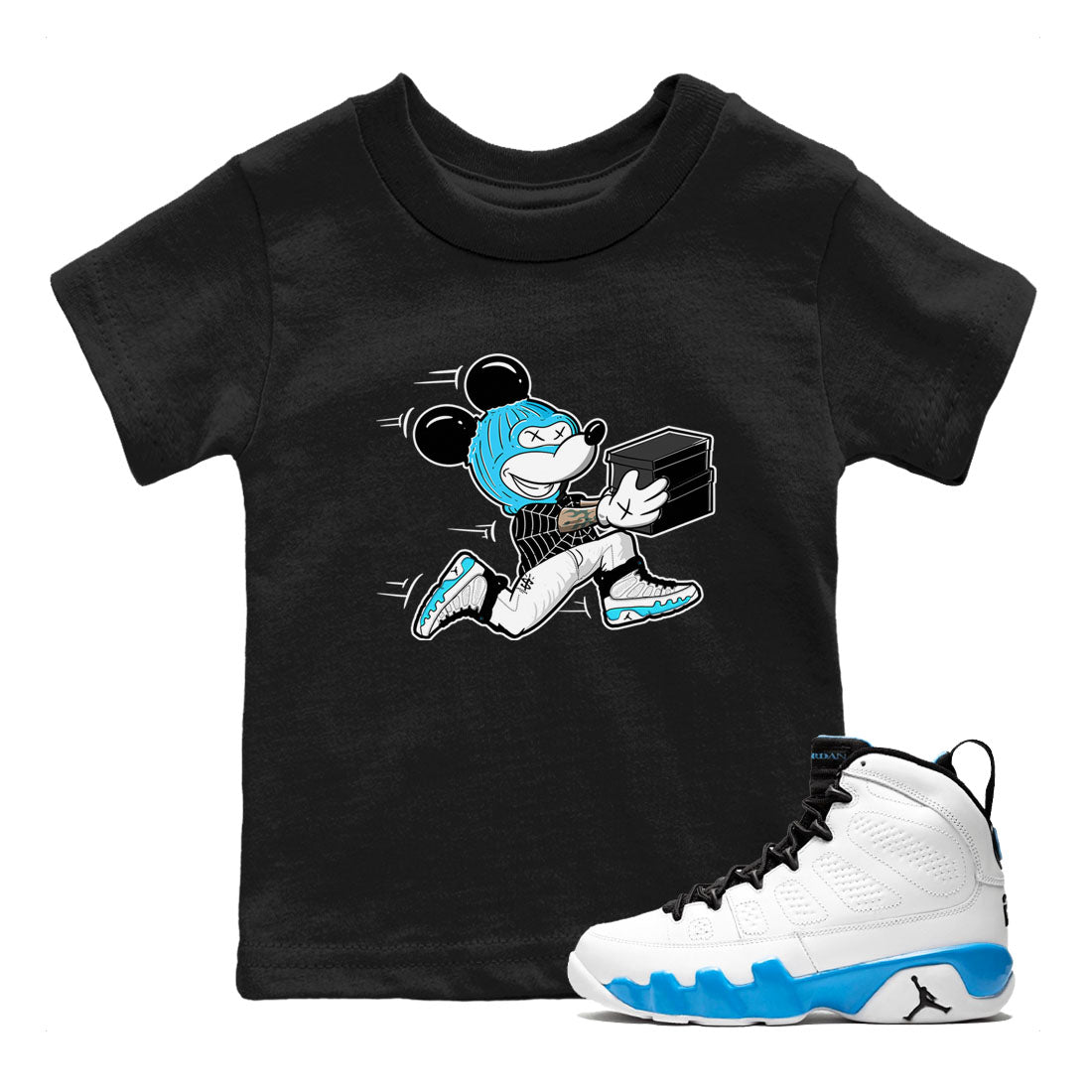 9s Powder Blue shirt to match jordans Thief Mouse sneaker tees Air Jordan 9 Powder Blue Drip Gear Zone baby toddler Black 1 cotton Shirt