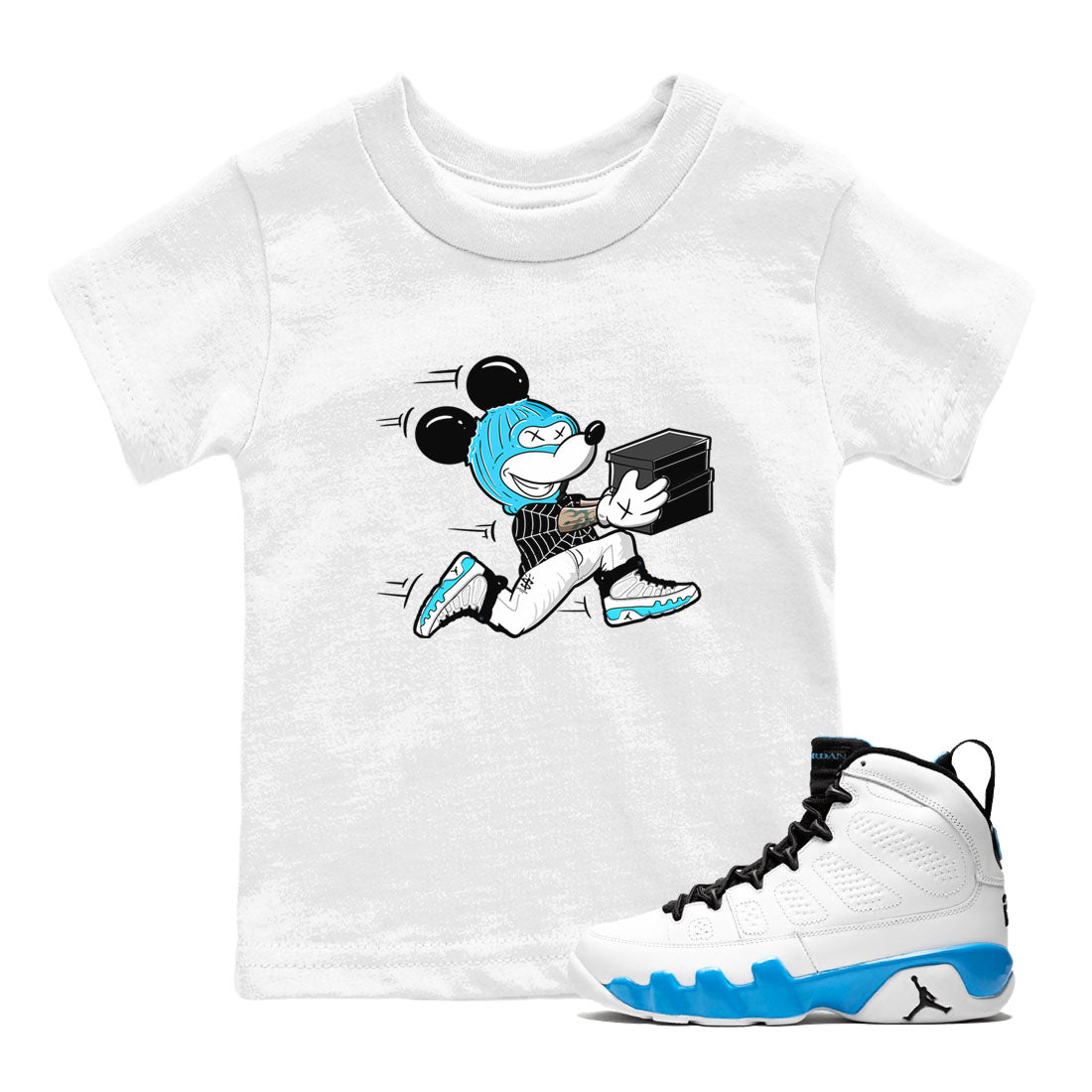9s Powder Blue shirt to match jordans Thief Mouse sneaker tees Air Jordan 9 Powder Blue Drip Gear Zone baby toddler White 1 cotton Shirt