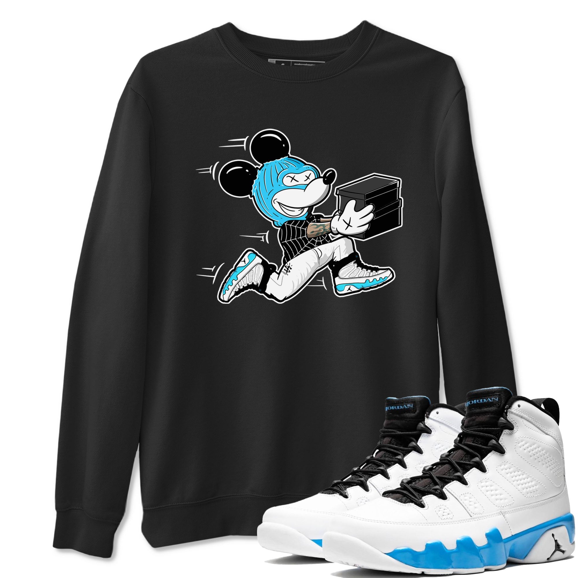 9s Powder Blue shirt to match jordans Thief Mouse sneaker tees Air Jordan 9 Powder Blue Drip Gear Zone unisex cotton Black 1 crew neck shirt