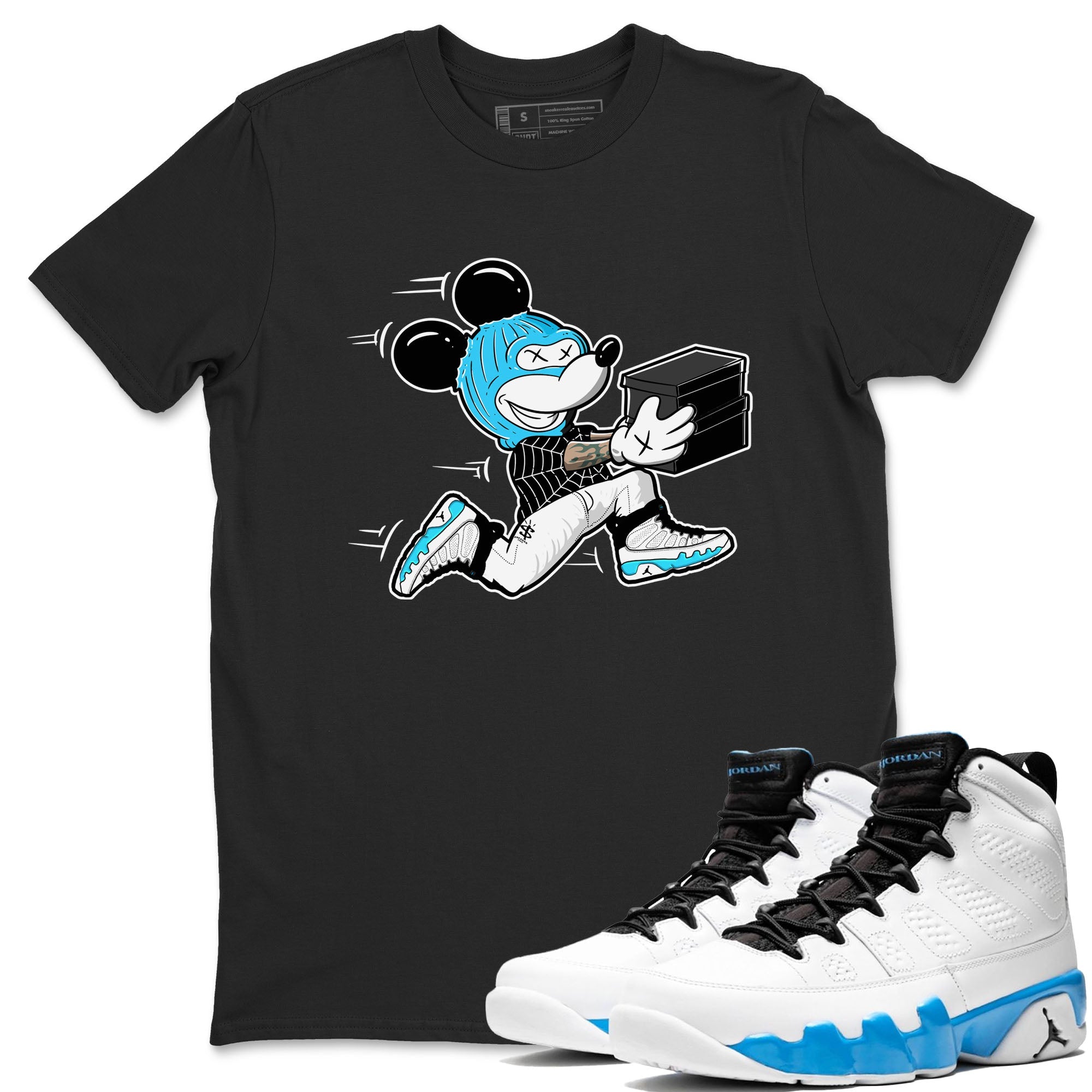 9s Powder Blue shirt to match jordans Thief Mouse sneaker tees Air Jordan 9 Powder Blue Drip Gear Zone unisex cotton Black 1 crew neck shirt