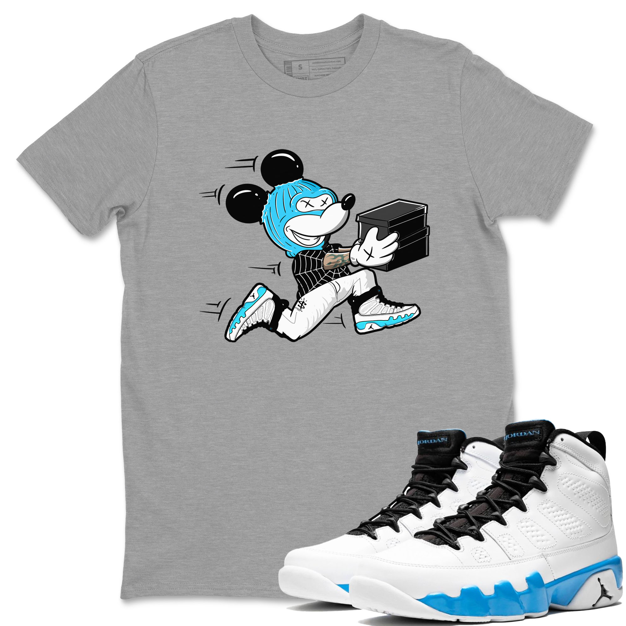9s Powder Blue shirt to match jordans Thief Mouse sneaker tees Air Jordan 9 Powder Blue Drip Gear Zone unisex cotton Heather Grey 1 crew neck shirt