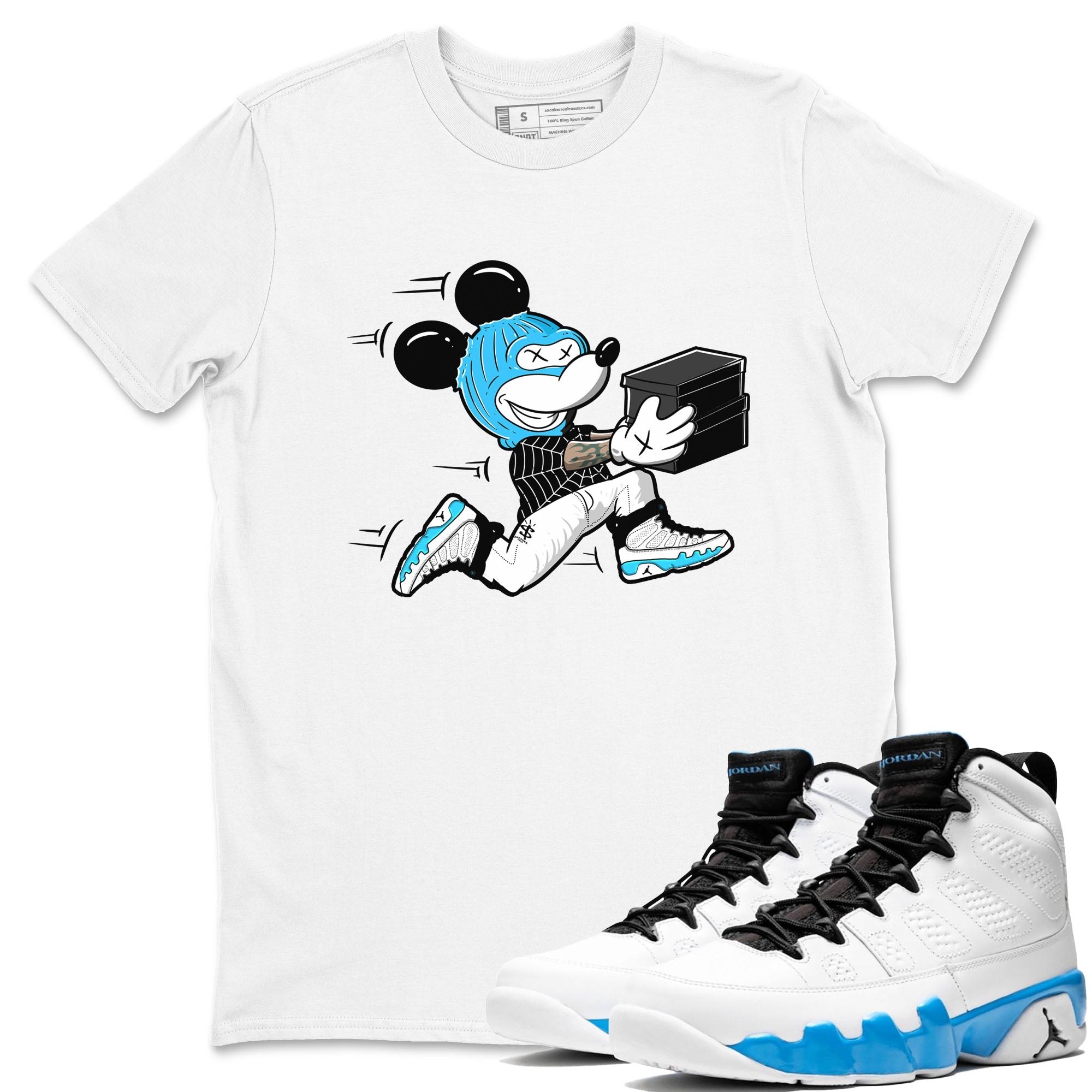9s Powder Blue shirt to match jordans Thief Mouse sneaker tees Air Jordan 9 Powder Blue Drip Gear Zone unisex cotton White 1 crew neck shirt