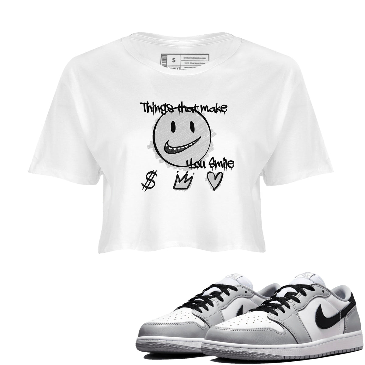AJ1 Barons shirts to match jordans Things That Make You Smile sneaker match tees Air Jordan 1 Barons Drip Gear Zone streetwear brand White 1 crop tee