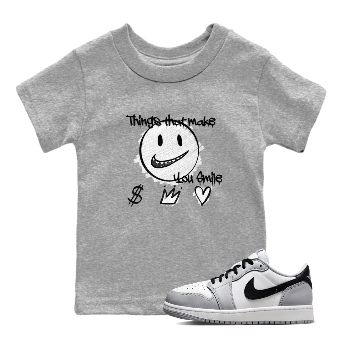 AJ1 Barons shirts to match jordans Things That Make You Smile sneaker match tees Air Jordan 1 Barons Drip Gear Zone streetwear brand Baby and Youth Heather Grey 1 cotton tee