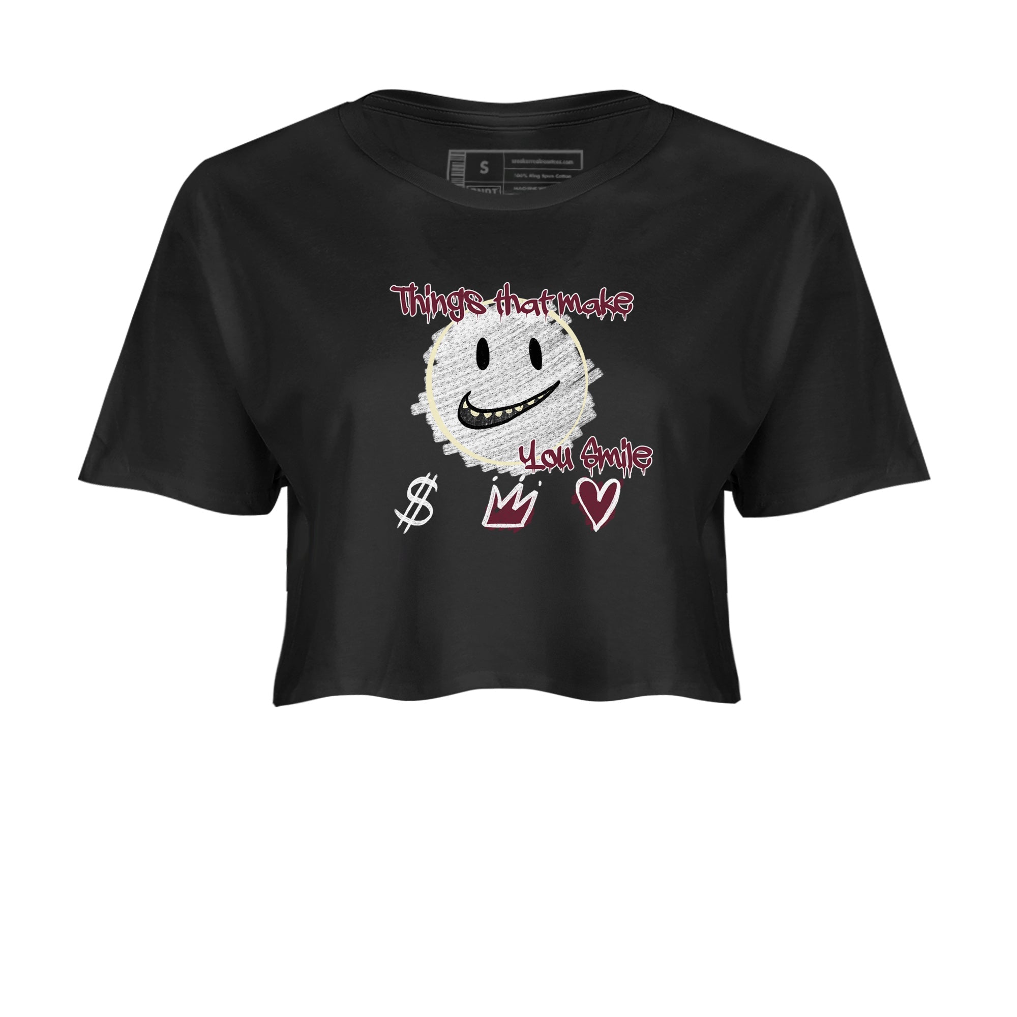 AJ3 A Ma Maniere x Burgundy Crush shirts to match jordans Things That Make You Smile sneaker match tees A Ma Maniére x Air Jordan 3 "Burgundy Crush" Drip Gear Zone streetwear brand Black 2 crop tee