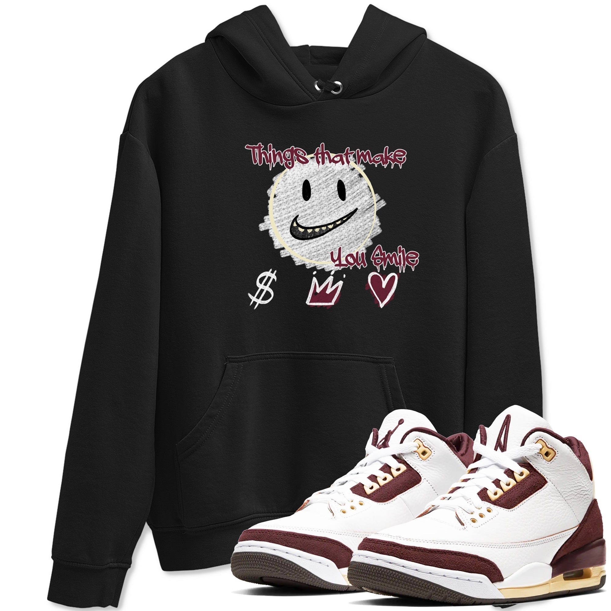 AJ3 A Ma Maniere x Burgundy Crush shirts to match jordans Things That Make You Smile sneaker match tees A Ma Maniére x Air Jordan 3 "Burgundy Crush" Drip Gear Zone streetwear brand Black 1 unisex cotton tee