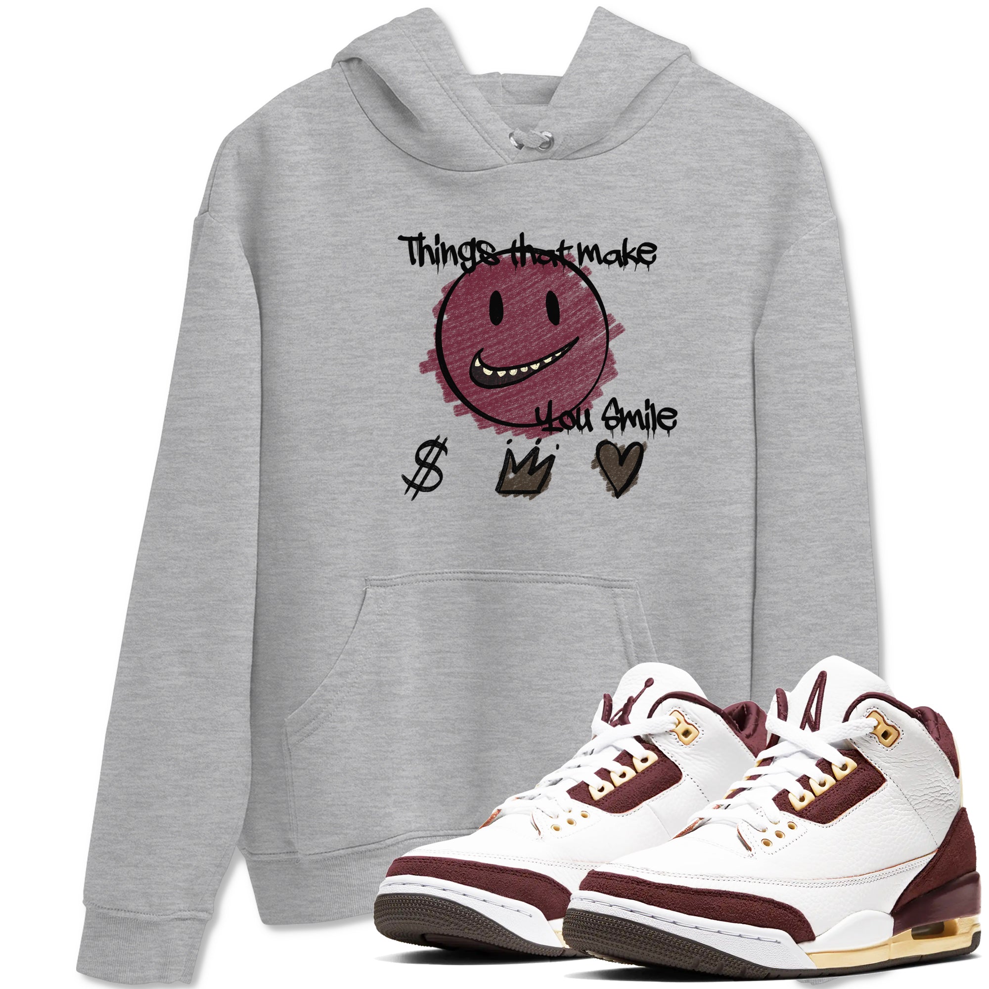 AJ3 A Ma Maniere x Burgundy Crush shirts to match jordans Things That Make You Smile sneaker match tees A Ma Maniére x Air Jordan 3 "Burgundy Crush" Drip Gear Zone streetwear brand Heather Grey 1 unisex cotton tee
