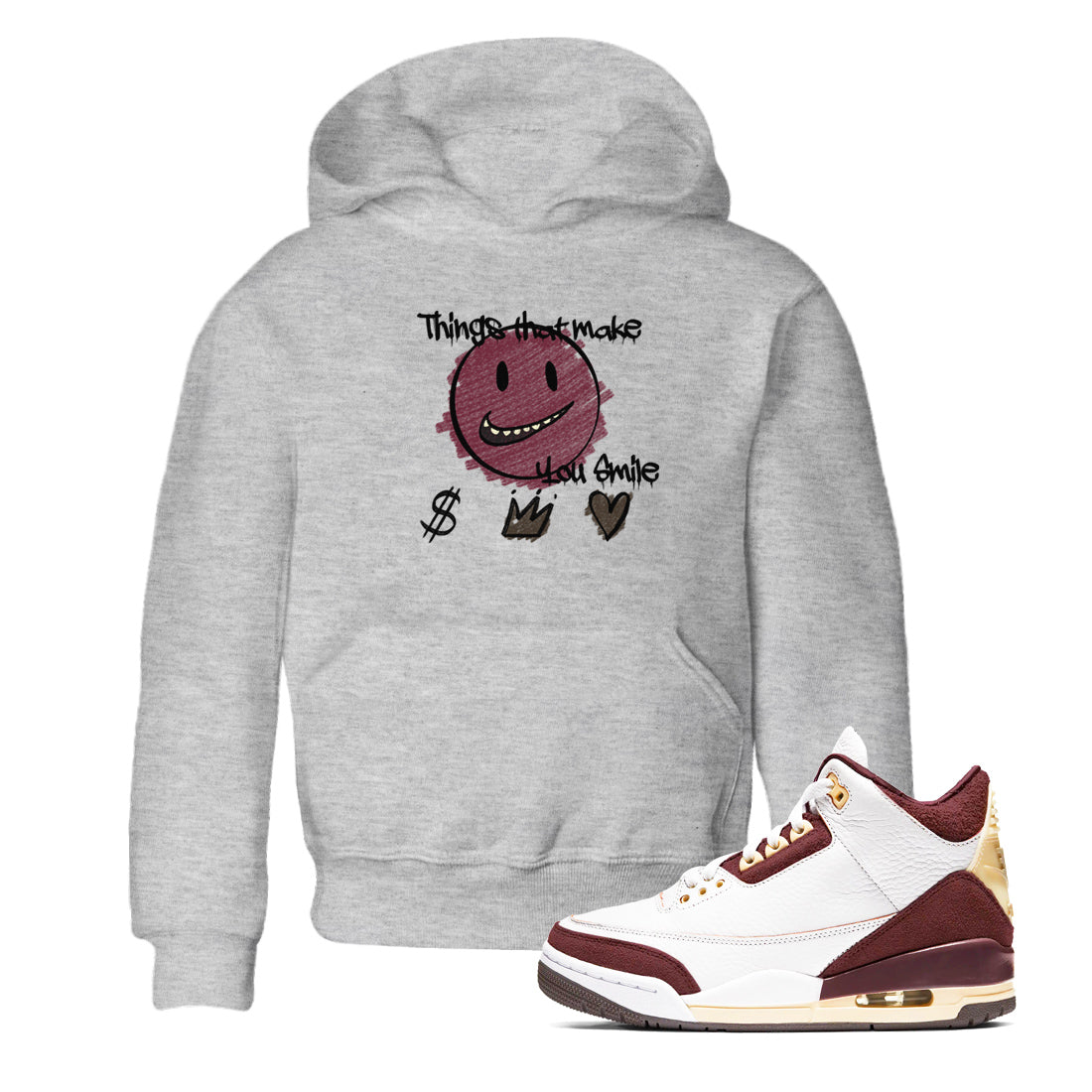 AJ3 A Ma Maniere x Burgundy Crush shirts to match jordans Things That Make You Smile sneaker match tees A Ma Maniére x Air Jordan 3 "Burgundy Crush" Drip Gear Zone streetwear brand Baby and Youth Heather Grey 1 cotton tee