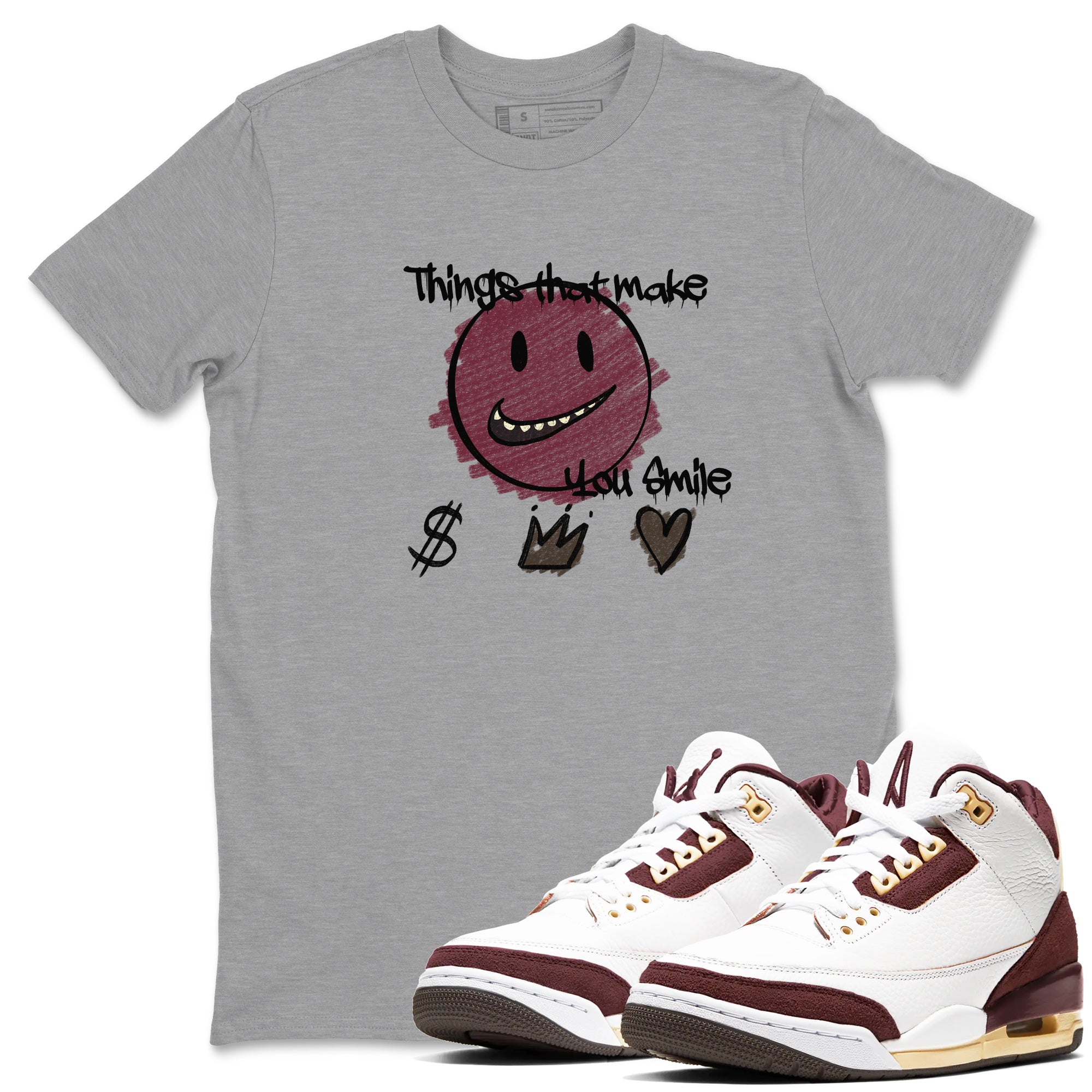 AJ3 A Ma Maniere x Burgundy Crush shirts to match jordans Things That Make You Smile sneaker match tees A Ma Maniére x Air Jordan 3 "Burgundy Crush" Drip Gear Zone streetwear brand Heather Grey 1 unisex cotton tee