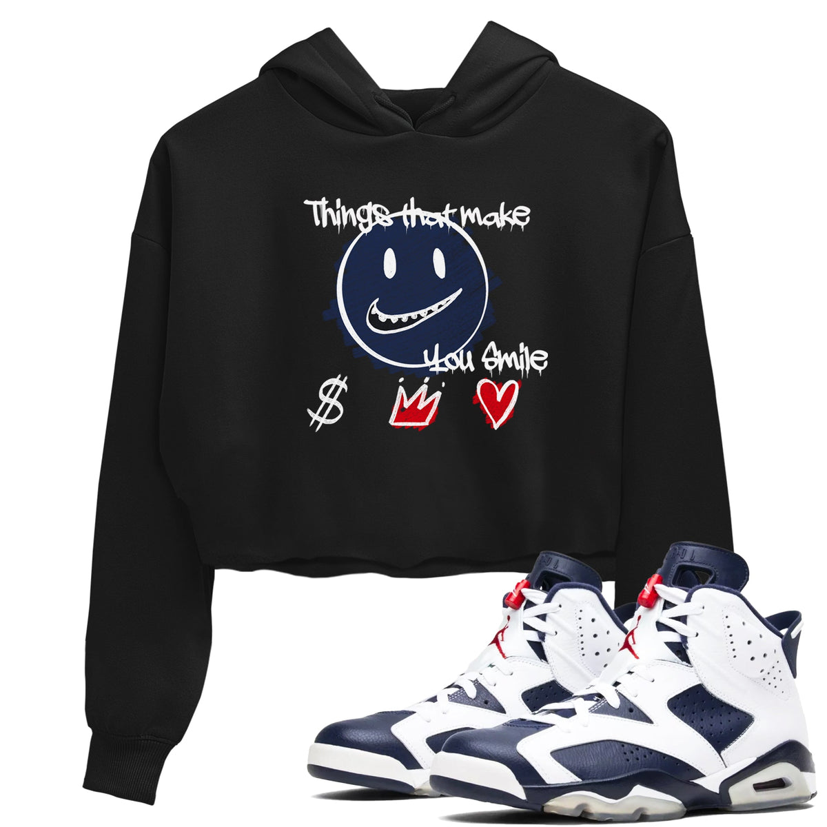 6s Olympic shirts to match jordans Things That Make You Smile sneaker match tees Air Jordan 6 Olympic Drip Gear Zone streetwear brand Black 1 crop tee