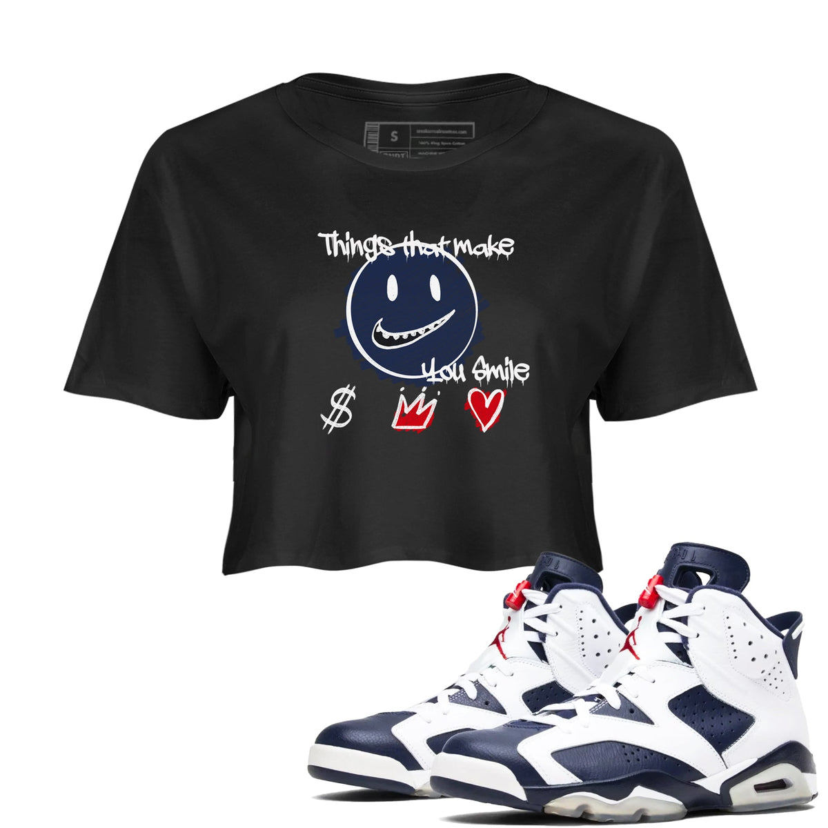 6s Olympic shirts to match jordans Things That Make You Smile sneaker match tees Air Jordan 6 Olympic Drip Gear Zone streetwear brand Black 1 crop tee