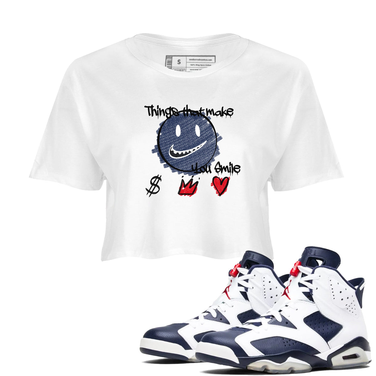 6s Olympic shirts to match jordans Things That Make You Smile sneaker match tees Air Jordan 6 Olympic Drip Gear Zone streetwear brand White 1 crop tee