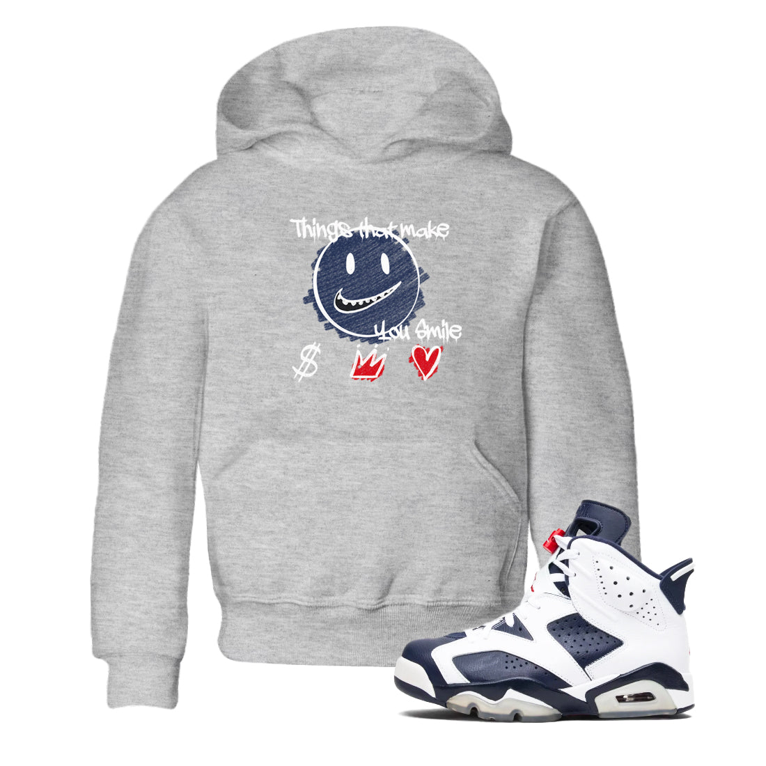 6s Olympic shirts to match jordans Things That Make You Smile sneaker match tees Air Jordan 6 Olympic Drip Gear Zone streetwear brand Baby and Youth Heather Grey 1 cotton tee