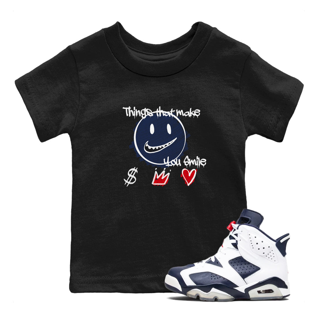 6s Olympic shirts to match jordans Things That Make You Smile sneaker match tees Air Jordan 6 Olympic Drip Gear Zone streetwear brand Baby and Youth Black 1 cotton tee