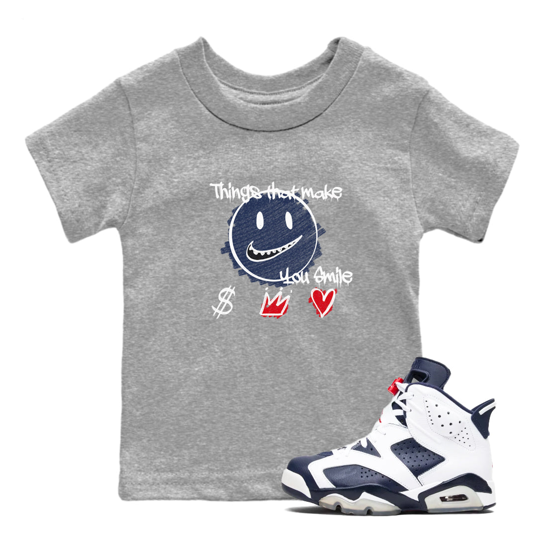 6s Olympic shirts to match jordans Things That Make You Smile sneaker match tees Air Jordan 6 Olympic Drip Gear Zone streetwear brand Baby and Youth Heather Grey 1 cotton tee
