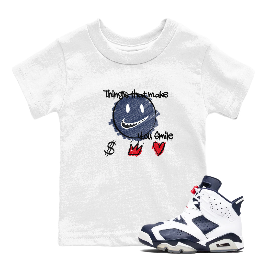 6s Olympic shirts to match jordans Things That Make You Smile sneaker match tees Air Jordan 6 Olympic Drip Gear Zone streetwear brand Baby and Youth White 1 cotton tee