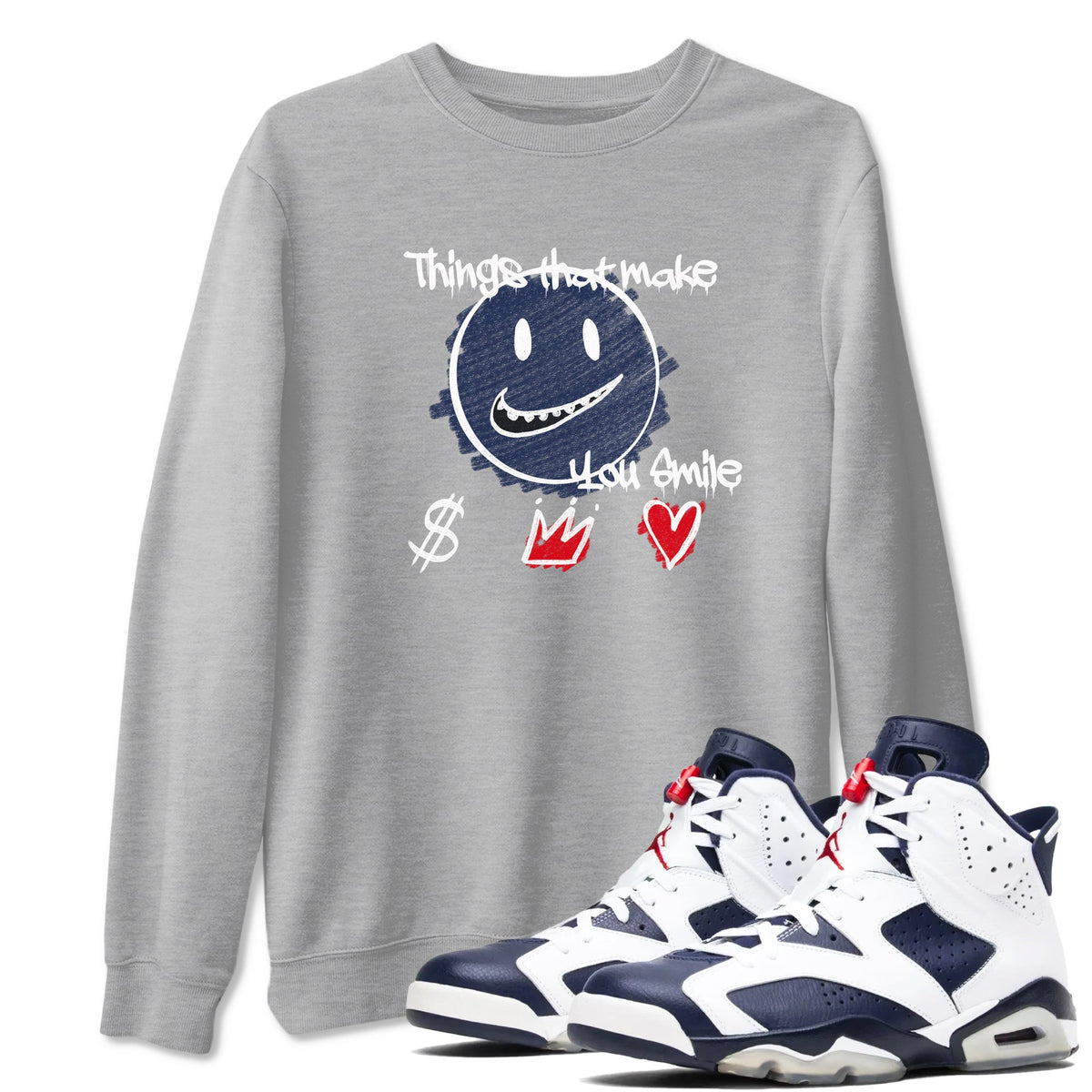 6s Olympic shirts to match jordans Things That Make You Smile sneaker match tees Air Jordan 6 Olympic Drip Gear Zone streetwear brand Heather Grey 1 unisex cotton tee