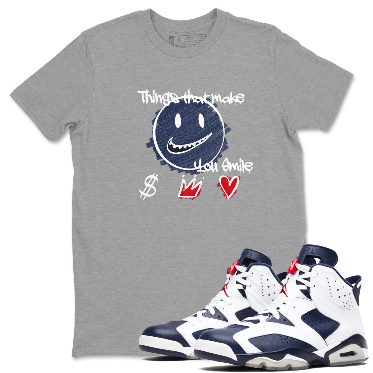 6s Olympic shirts to match jordans Things That Make You Smile sneaker match tees Air Jordan 6 Olympic Drip Gear Zone streetwear brand Heather Grey 1 unisex cotton tee