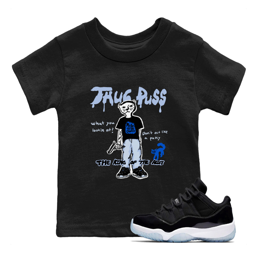 11s Low Space shirt to match jordans Thug Puss sneaker tees Air Jordan 11 Low Space Drip Gear Zone baby toddler Black 1 cotton Shirt
