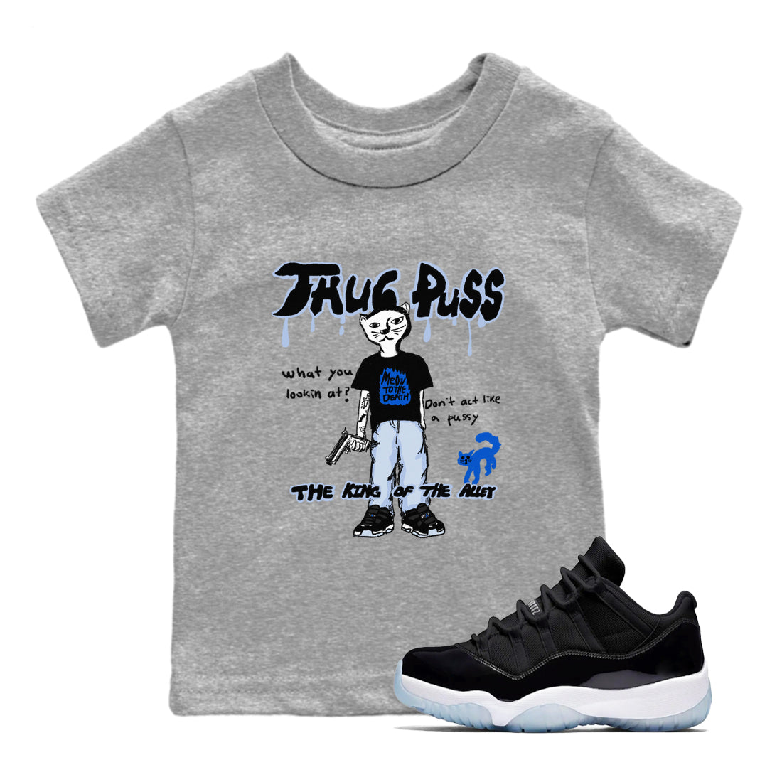 11s Low Space shirt to match jordans Thug Puss sneaker tees Air Jordan 11 Low Space Drip Gear Zone baby toddler Heather Grey 1 cotton Shirt
