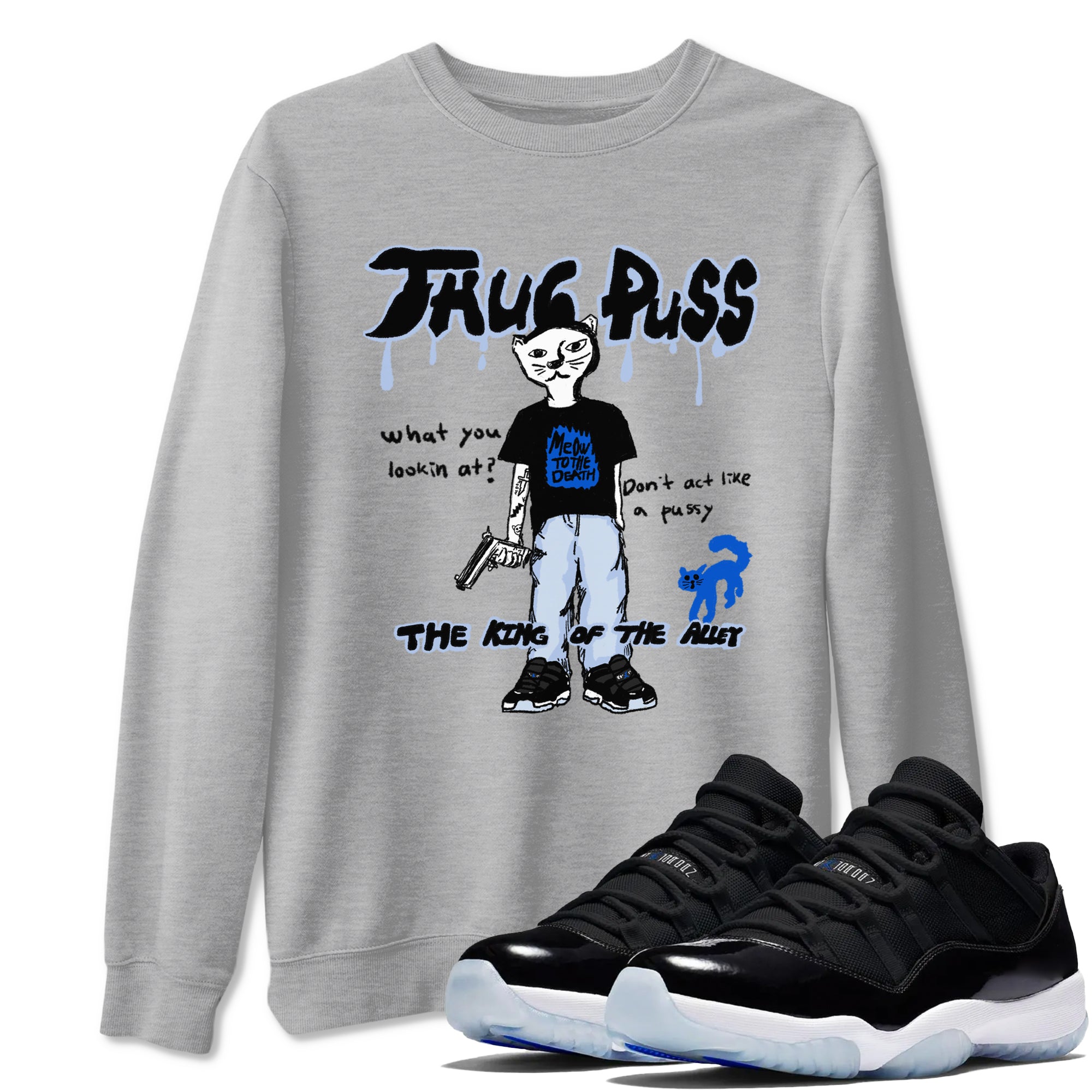 11s Low Space shirt to match jordans Thug Puss sneaker tees Air Jordan 11 Low Space Drip Gear Zone unisex cotton Heather Grey 1 crew neck shirt
