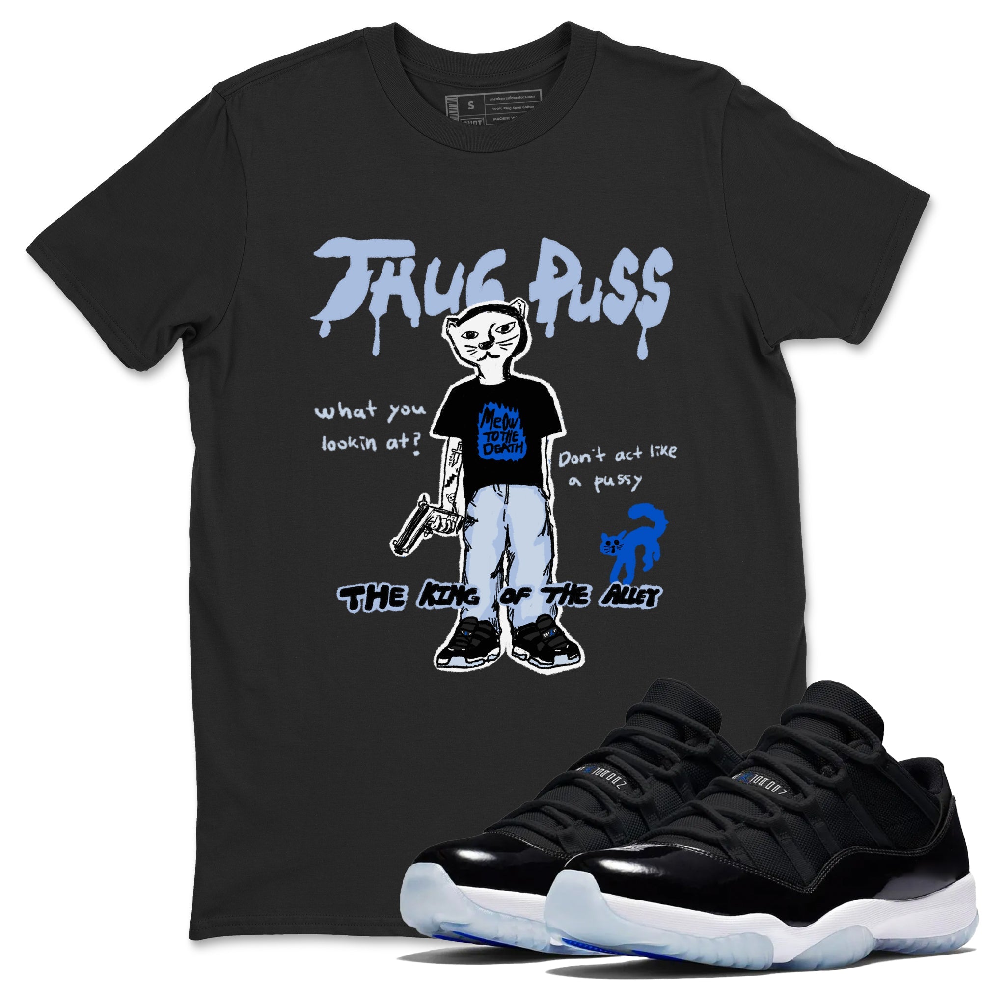 11s Low Space shirt to match jordans Thug Puss sneaker tees Air Jordan 11 Low Space Drip Gear Zone unisex cotton Black 1 crew neck shirt