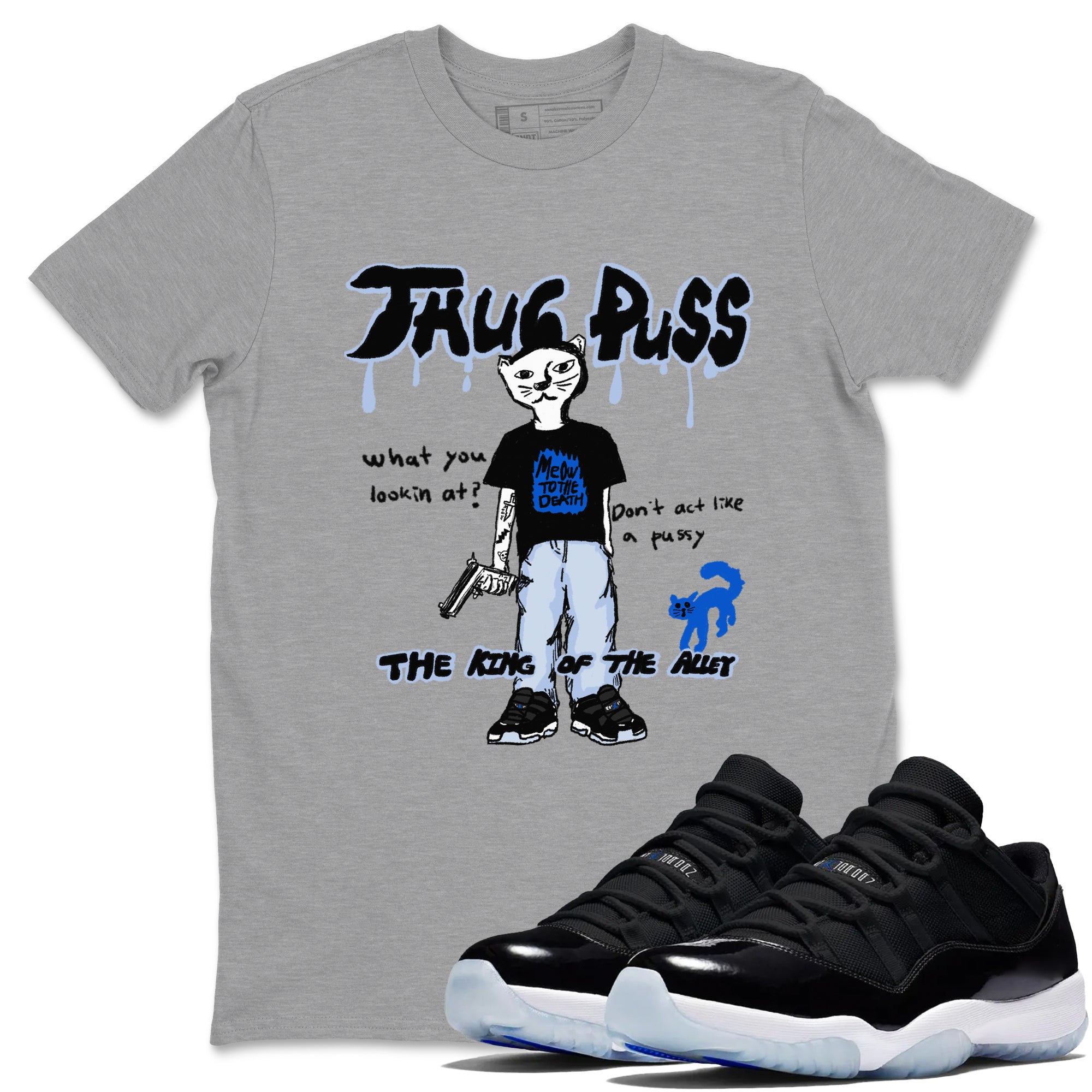 11s Low Space shirt to match jordans Thug Puss sneaker tees Air Jordan 11 Low Space Drip Gear Zone unisex cotton Heather Grey 1 crew neck shirt