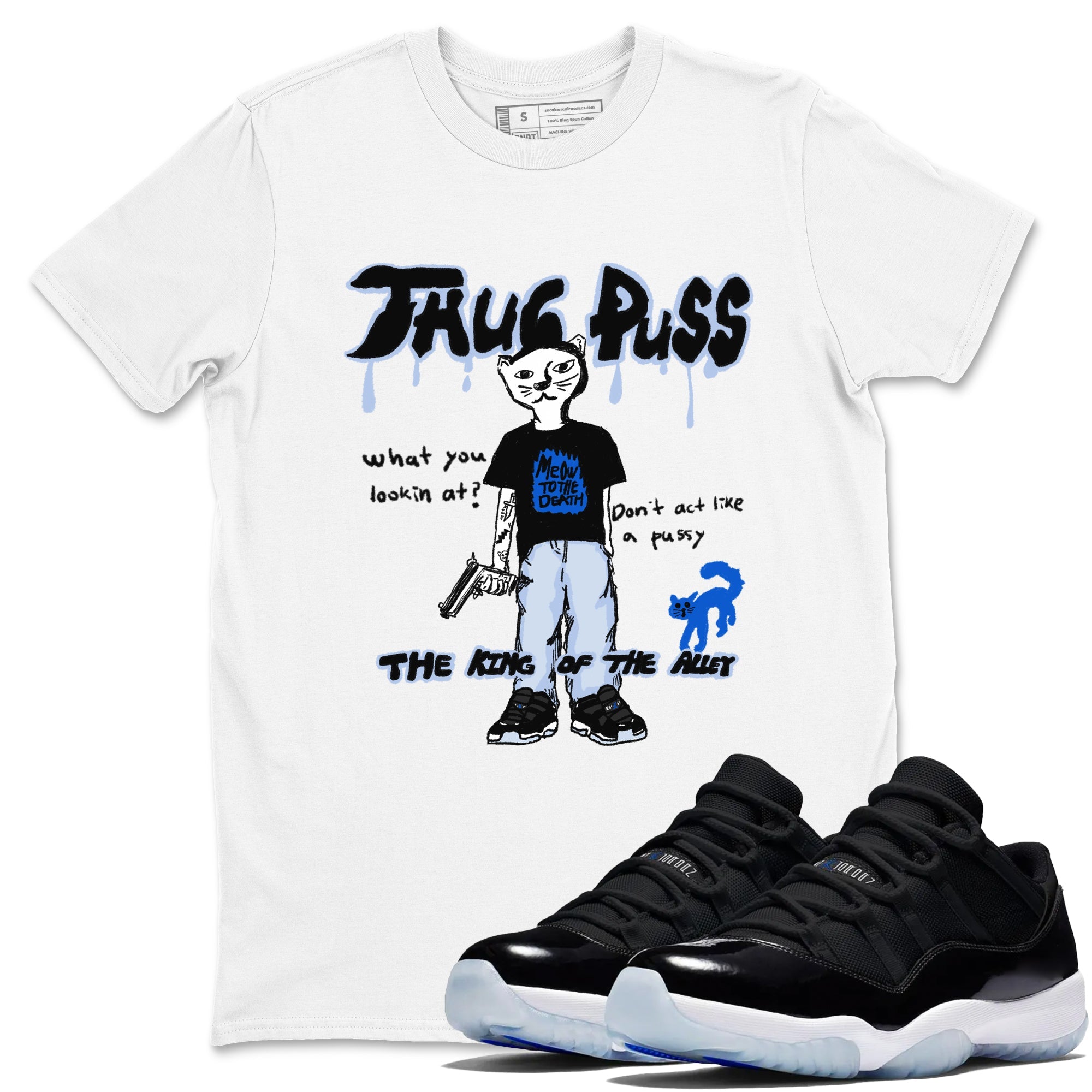 11s Low Space shirt to match jordans Thug Puss sneaker tees Air Jordan 11 Low Space Drip Gear Zone unisex cotton White 1 crew neck shirt