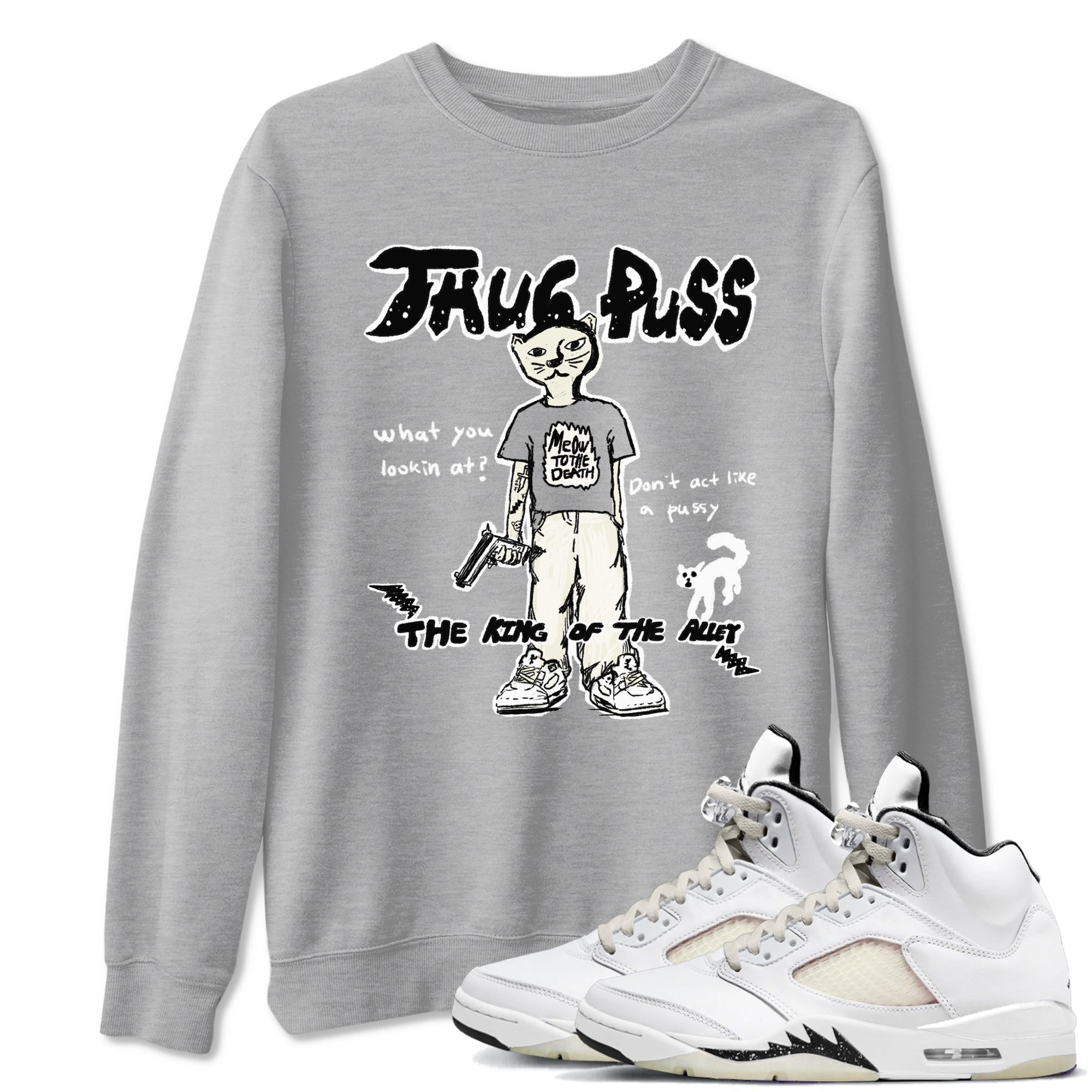5s Sail shirt to match jordans Thug Puss sneaker tees Air Jordan 5 Sail Drip Gear Zone unisex cotton Heather Grey 1 crew neck shirt