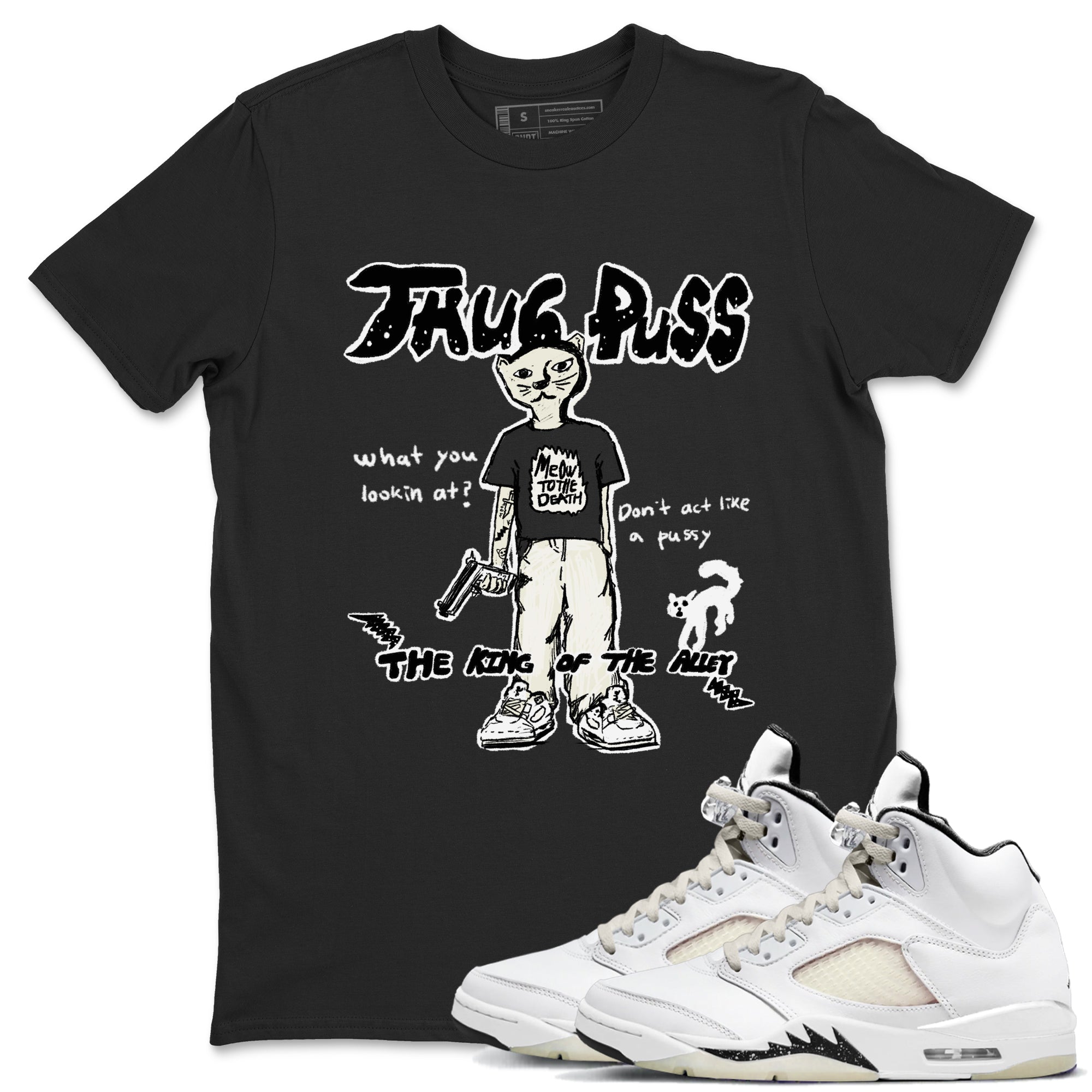 5s Sail shirt to match jordans Thug Puss sneaker tees Air Jordan 5 Sail Drip Gear Zone unisex cotton Black 1 crew neck shirt