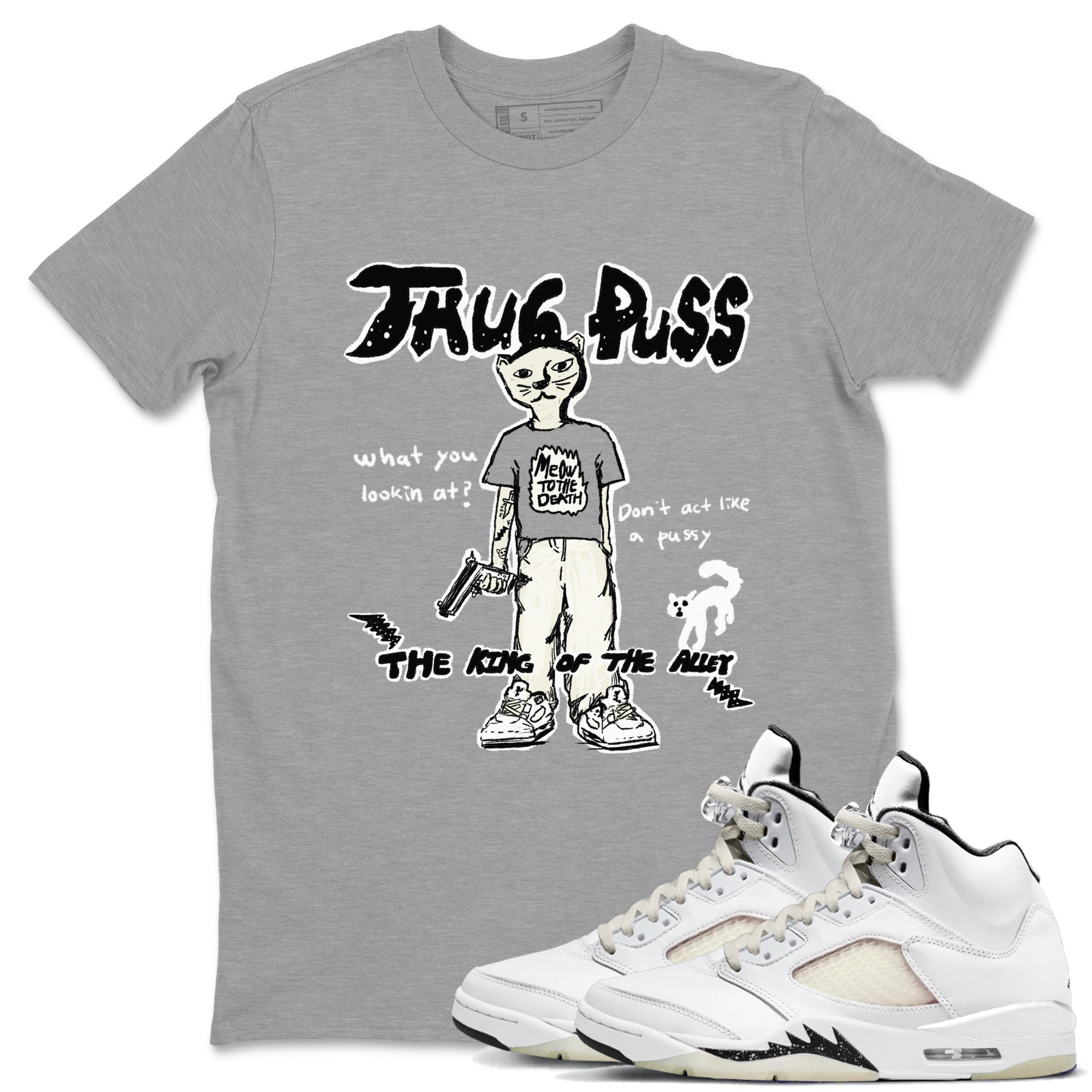 5s Sail shirt to match jordans Thug Puss sneaker tees Air Jordan 5 Sail Drip Gear Zone unisex cotton Heather Grey 1 crew neck shirt