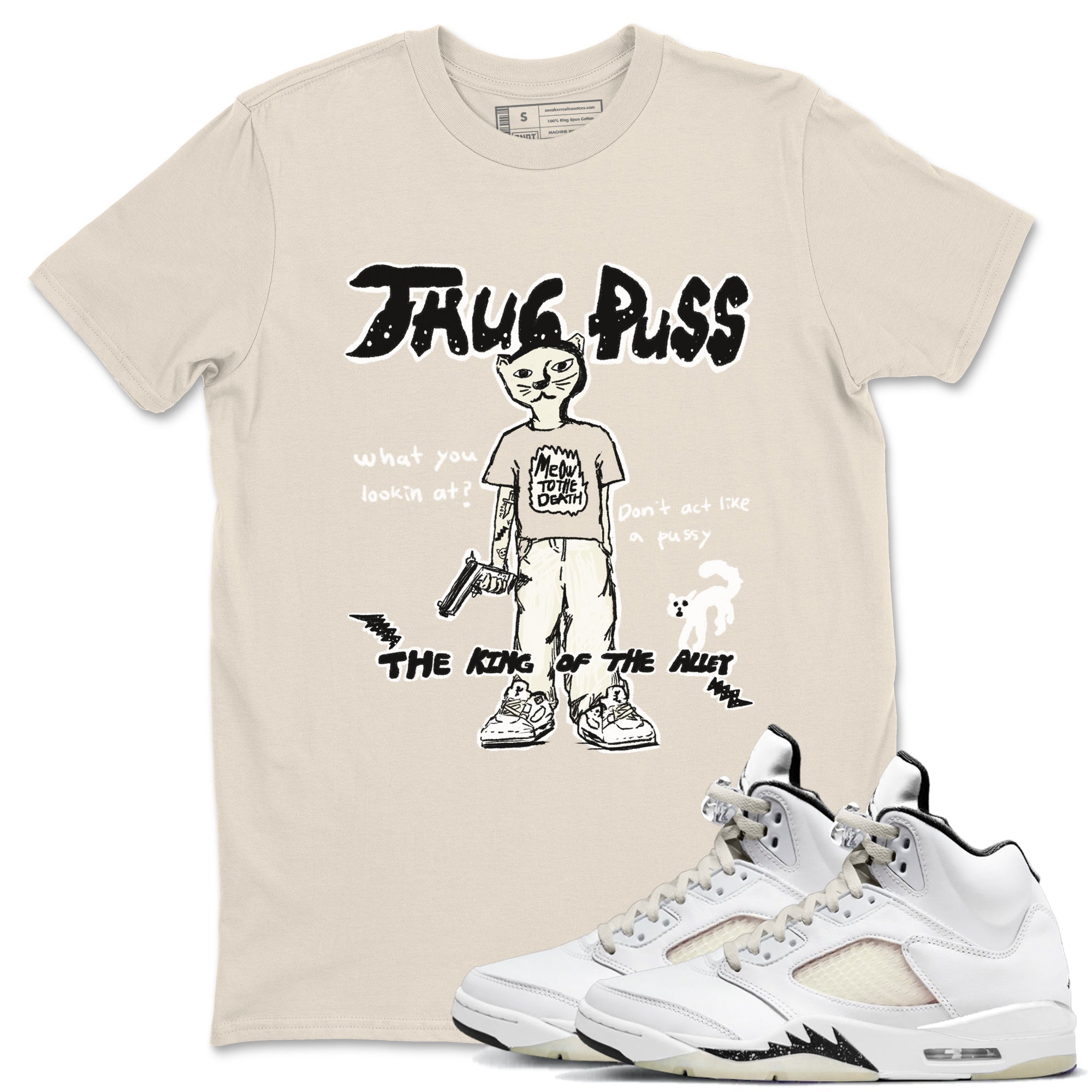 5s Sail shirt to match jordans Thug Puss sneaker tees Air Jordan 5 Sail Drip Gear Zone unisex cotton Natural 1 crew neck shirt