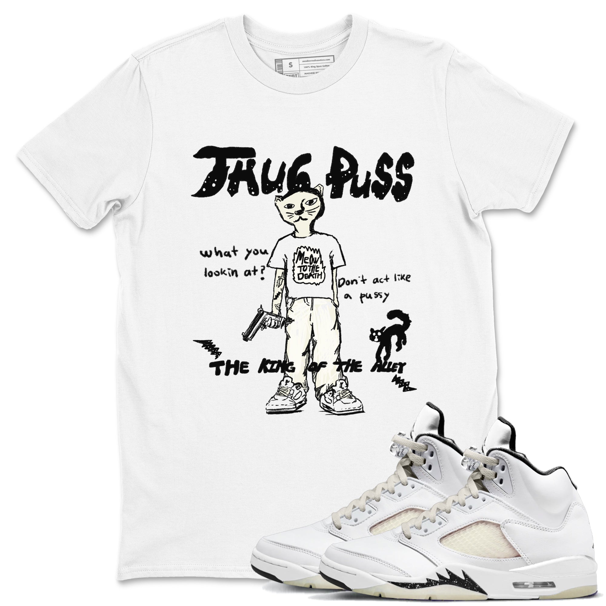 5s Sail shirt to match jordans Thug Puss sneaker tees Air Jordan 5 Sail Drip Gear Zone unisex cotton White 1 crew neck shirt