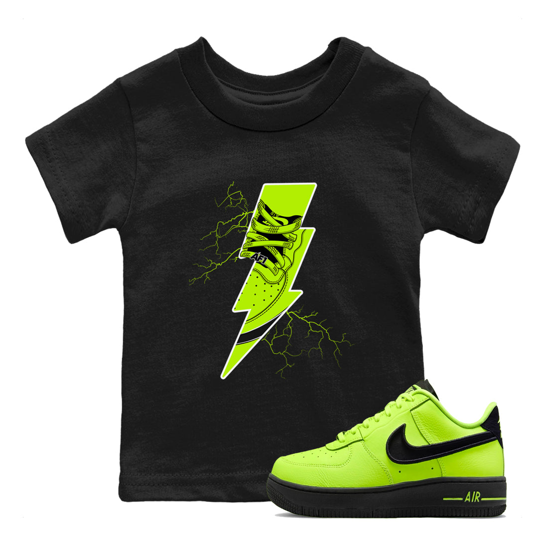Air Force 1 Low Dance Volt shirts to match jordans Thunder Kick sneaker match tees Air Force 1 Volt match shoes to clothes Drip Gear Zone Youth Baby Black 1 tee