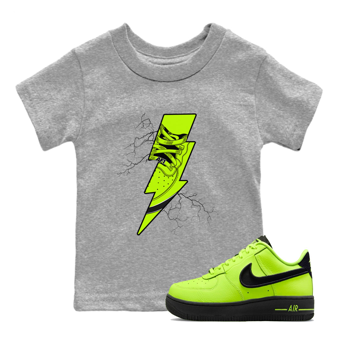 Air Force 1 Low Dance Volt shirts to match jordans Thunder Kick sneaker match tees Air Force 1 Volt match shoes to clothes Drip Gear Zone Youth Baby Heather Grey 1 tee