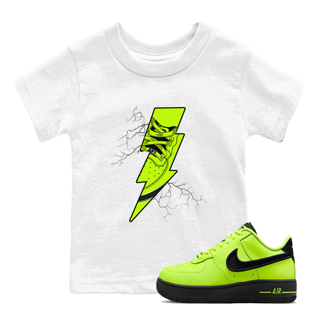 Air Force 1 Low Dance Volt shirts to match jordans Thunder Kick sneaker match tees Air Force 1 Volt match shoes to clothes Drip Gear Zone Youth Baby White 1 tee