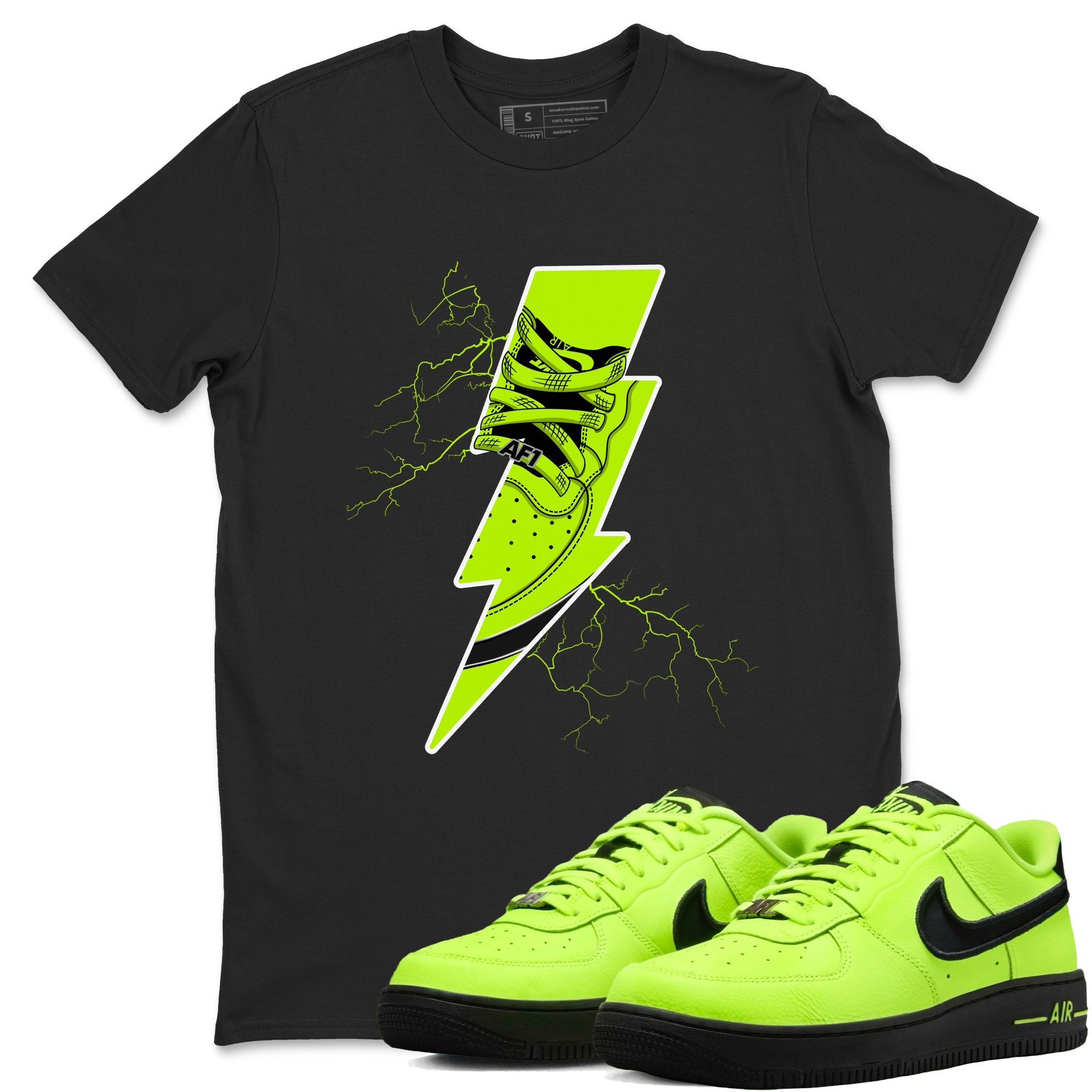 Air Force 1 Low Dance Volt shirts to match jordans Thunder Kick sneaker match tees Air Force 1 Volt match shoes to clothes Drip Gear Zone unisex cotton Black 1 shirts