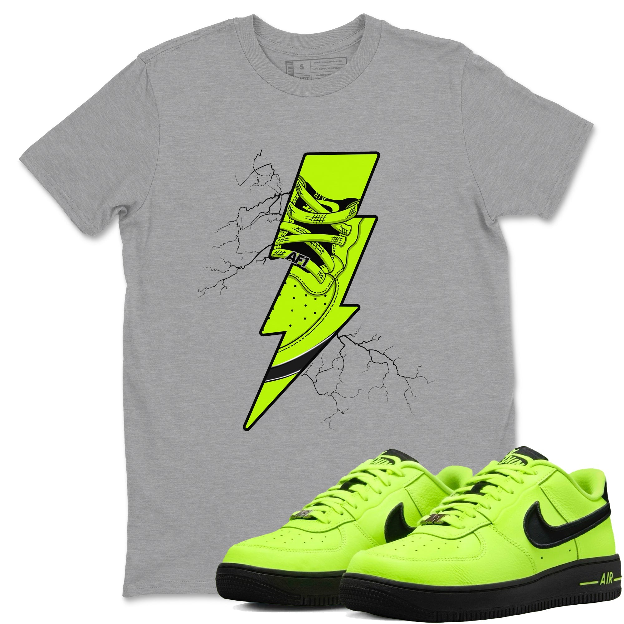 Air Force 1 Low Dance Volt shirts to match jordans Thunder Kick sneaker match tees Air Force 1 Volt match shoes to clothes Drip Gear Zone unisex cotton Heather Grey 1 shirts