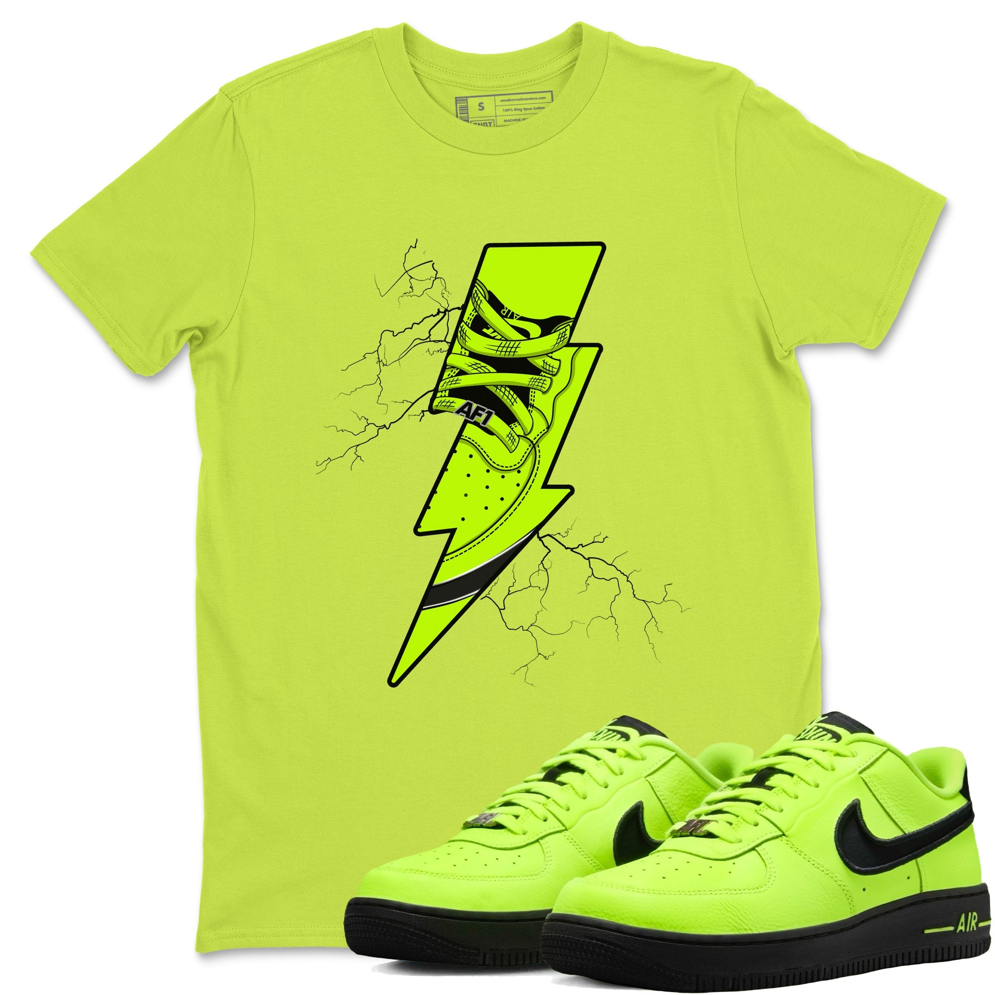 Air Force 1 Low Dance Volt shirts to match jordans Thunder Kick sneaker match tees Air Force 1 Volt match shoes to clothes Drip Gear Zone unisex cotton Safety Green 1 shirts