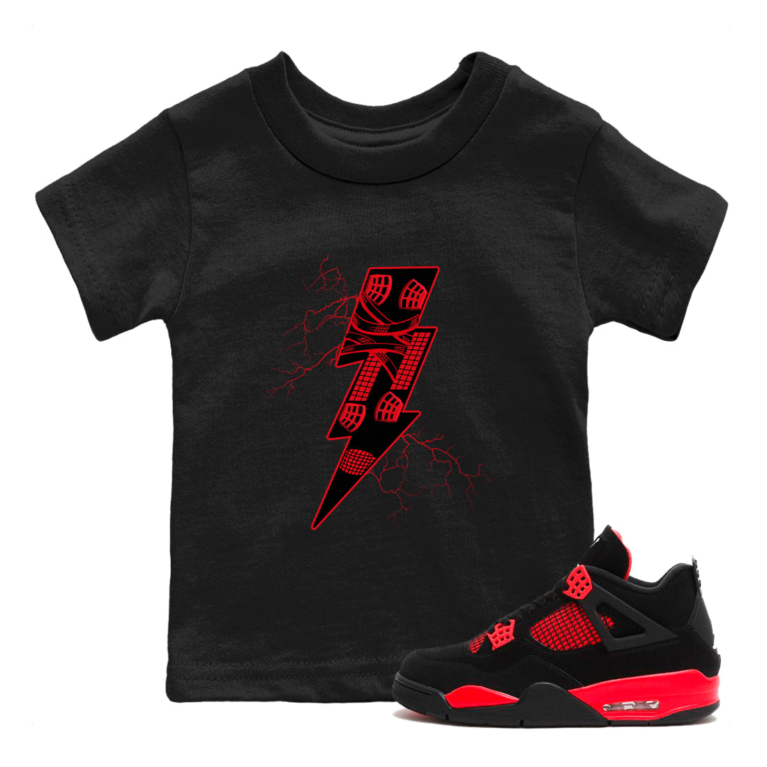 4s Red Thunder shirts to match jordans Thunder Kick sneaker match tees Air Jordan 4 Red Thunder Drip Gear Zone streetwear brand Baby and Youth Black 1 cotton tee