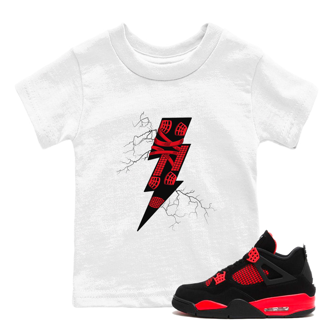 4s Red Thunder shirts to match jordans Thunder Kick sneaker match tees Air Jordan 4 Red Thunder Drip Gear Zone streetwear brand Baby and Youth White 1 cotton tee