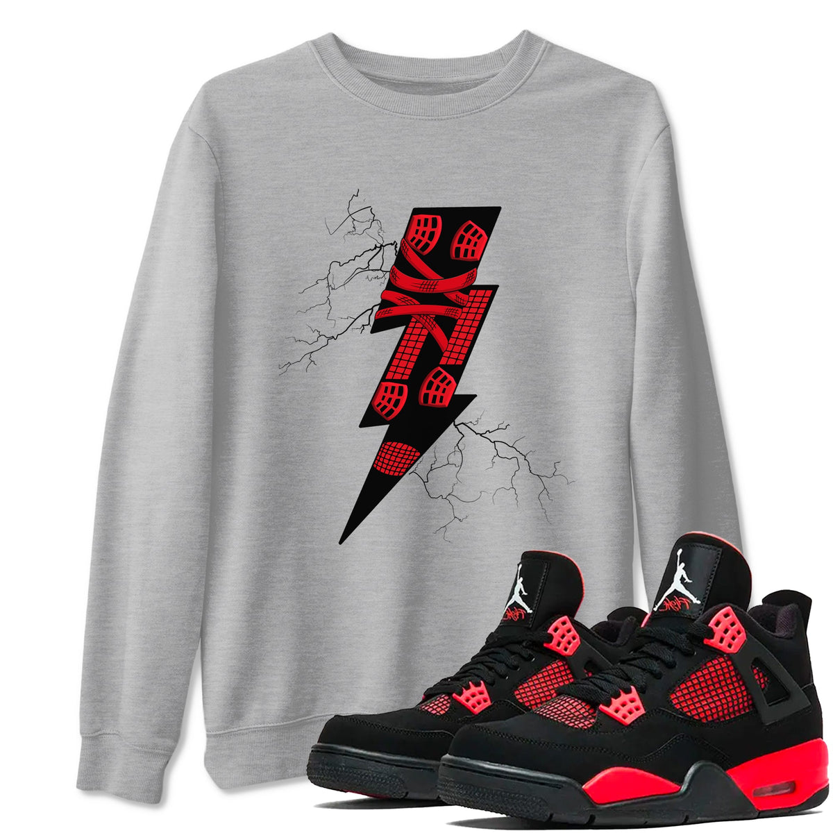 4s Red Thunder shirts to match jordans Thunder Kick sneaker match tees Air Jordan 4 Red Thunder Drip Gear Zone streetwear brand Heather Grey 1 unisex cotton tee