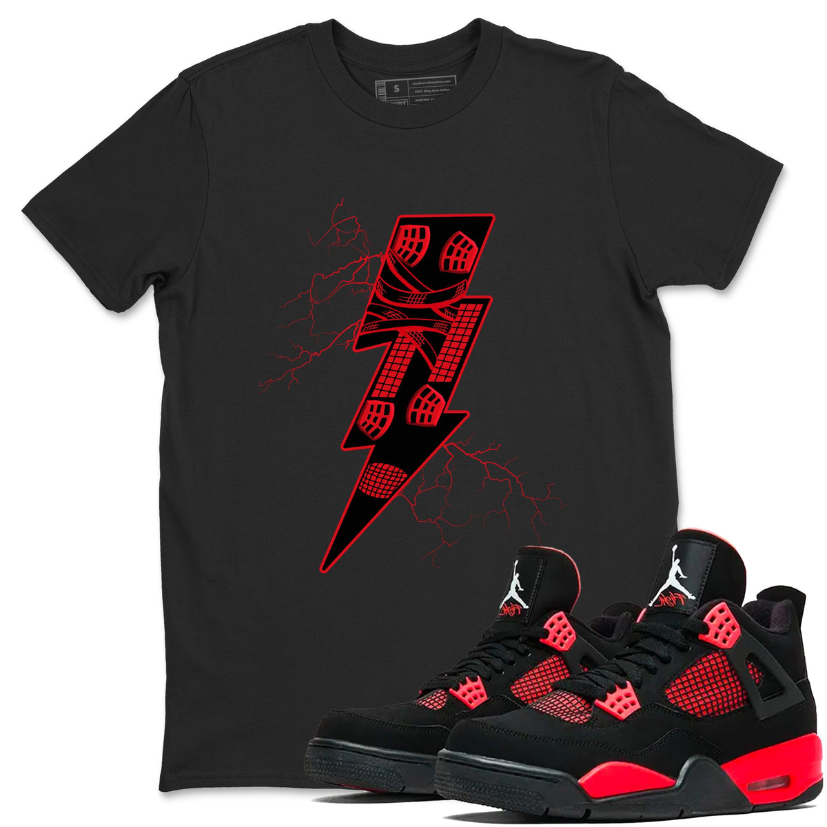 4s Red Thunder shirts to match jordans Thunder Kick sneaker match tees Air Jordan 4 Red Thunder Drip Gear Zone streetwear brand Black 1 unisex cotton tee