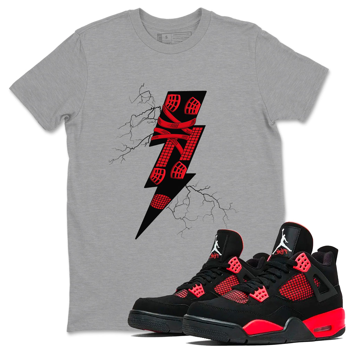 4s Red Thunder shirts to match jordans Thunder Kick sneaker match tees Air Jordan 4 Red Thunder Drip Gear Zone streetwear brand Heather Grey 1 unisex cotton tee