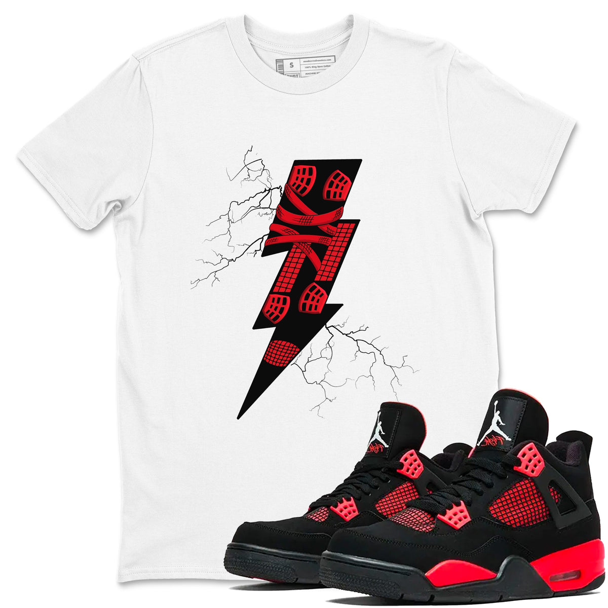 4s Red Thunder shirts to match jordans Thunder Kick sneaker match tees Air Jordan 4 Red Thunder Drip Gear Zone streetwear brand White 1 unisex cotton tee