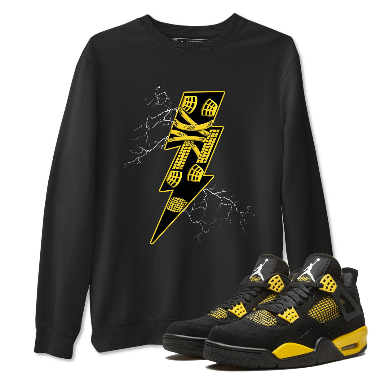 AJ4 Thunder shirts to match jordans Thunder Kick sneaker match tees Air Jordan 4 Thunder Drip Gear Zone streetwear brand Black 1 unisex cotton tee